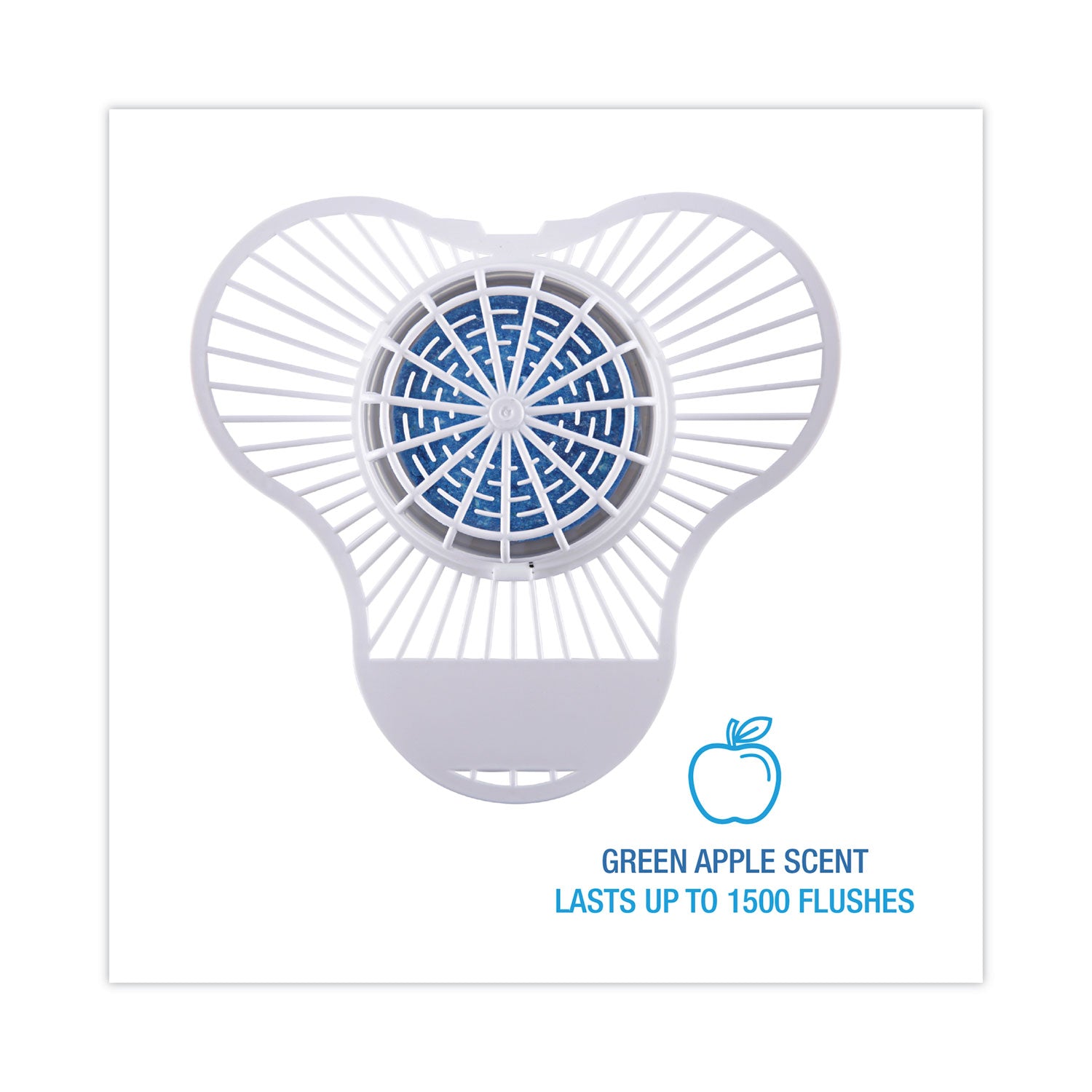 Boardwalk® Urinal Screen with Non-Para Deodorizer Block, Green Apple Scent, 3.25 oz, Blue/White, 12/Box