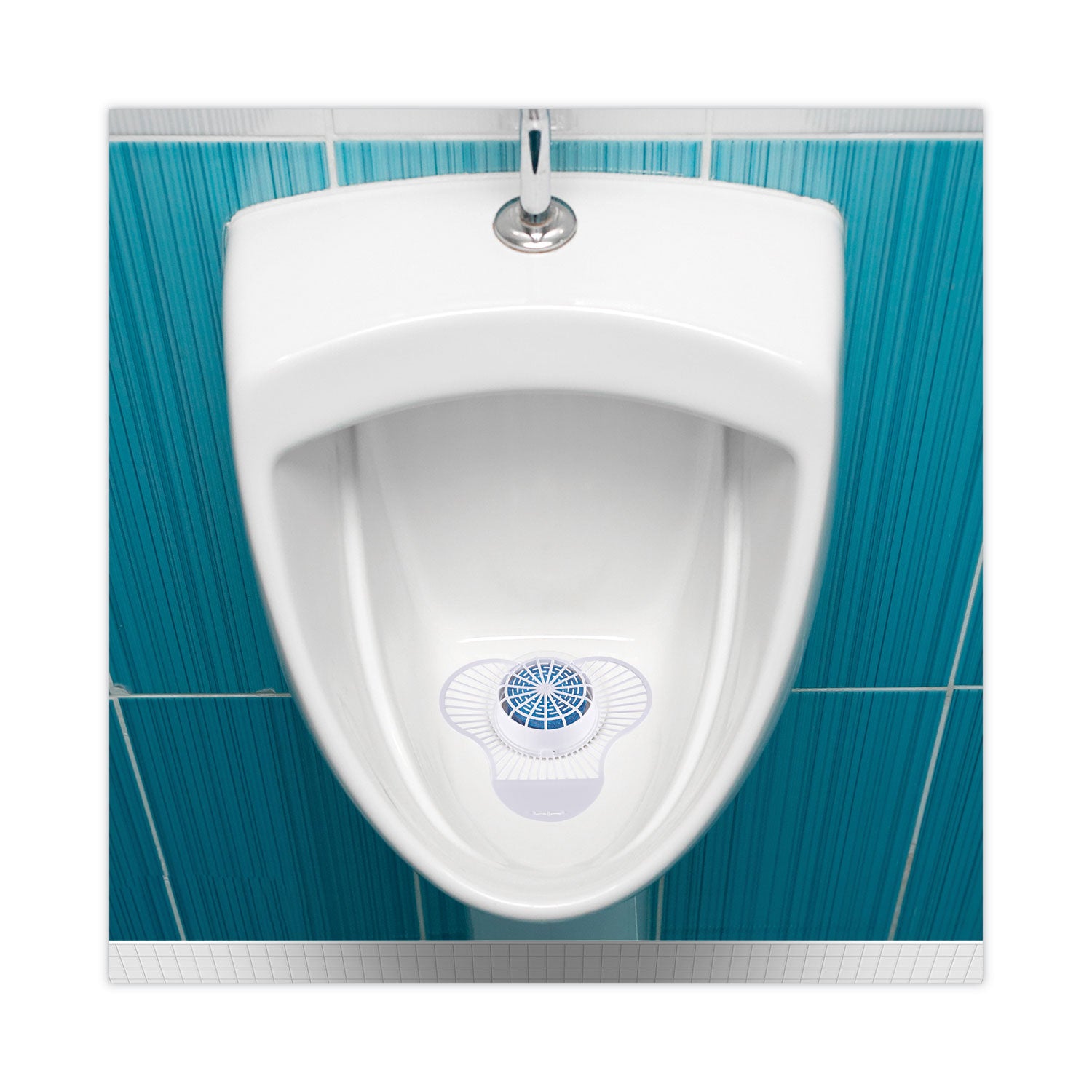 Boardwalk® Urinal Screen with Non-Para Deodorizer Block, Green Apple Scent, 3.25 oz, Blue/White, 12/Box