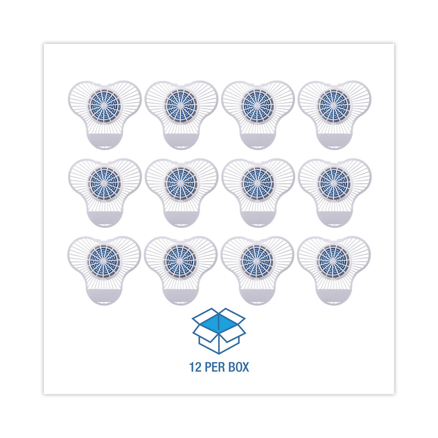 Boardwalk® Urinal Screen with Non-Para Deodorizer Block, Green Apple Scent, 3.25 oz, Blue/White, 12/Box