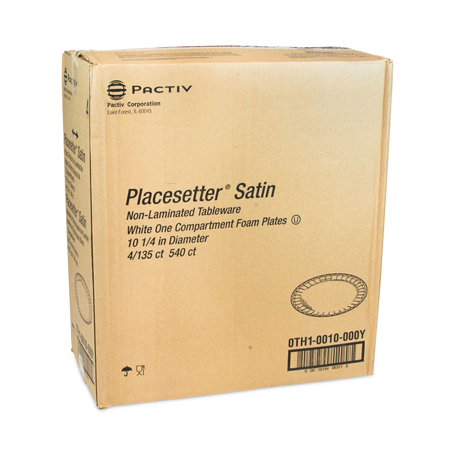 Pactiv Evergreen Placesetter Satin Non-Laminated Foam Dinnerware, Plate, 10.25" dia, White, 540/Carton