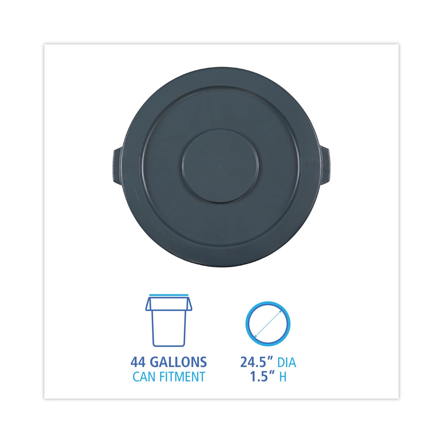 Boardwalk® Lids For 44 Gal Waste Receptacles, Flat-Top, Round, Plastic Gray