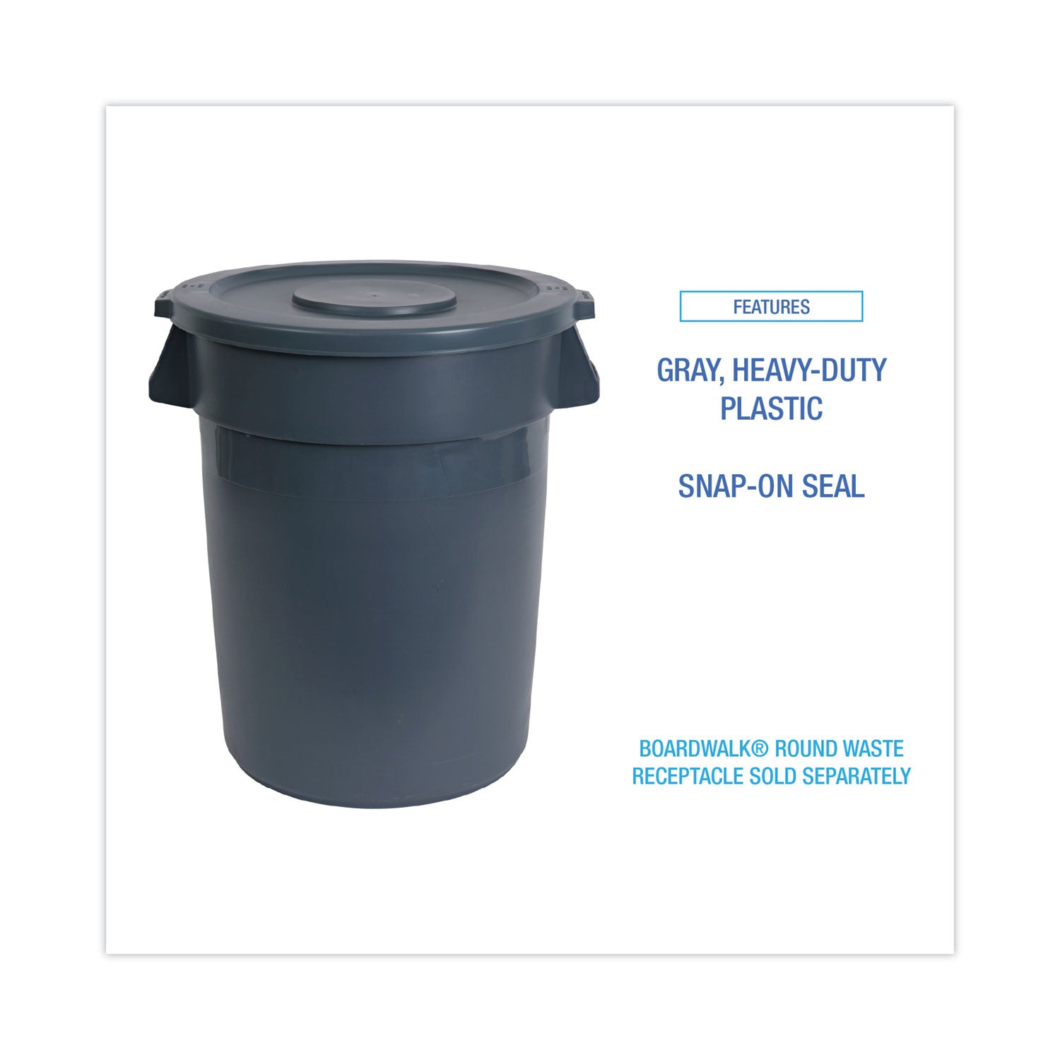 Boardwalk® Lids For 44 Gal Waste Receptacles, Flat-Top, Round, Plastic Gray