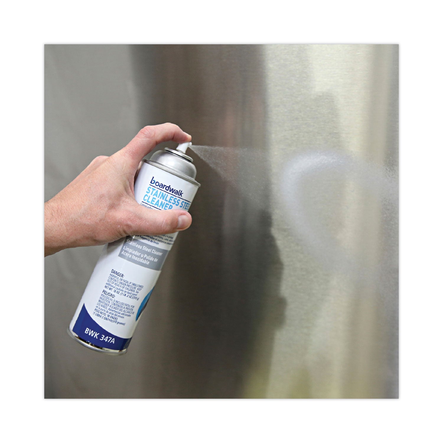 Boardwalk® Stainless Steel Cleaner and Polish, Water-in-Oil Based, Lemon Scent, 18 oz Aerosol Spray, 12/Carton