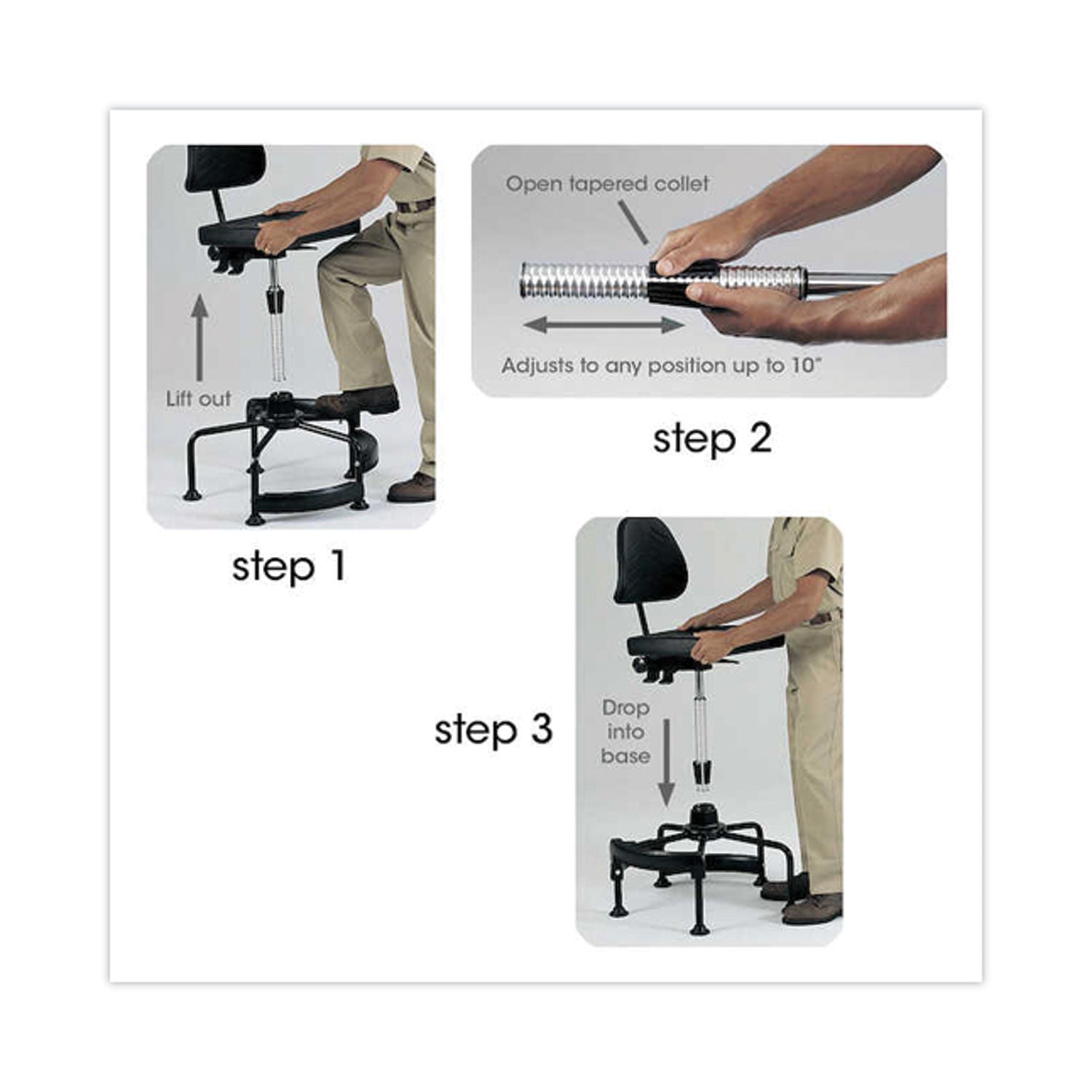 Safco® Task Master Economy Industrial Chair, Supports Up To 250 Lb, 17" To 35" Seat Height, Black