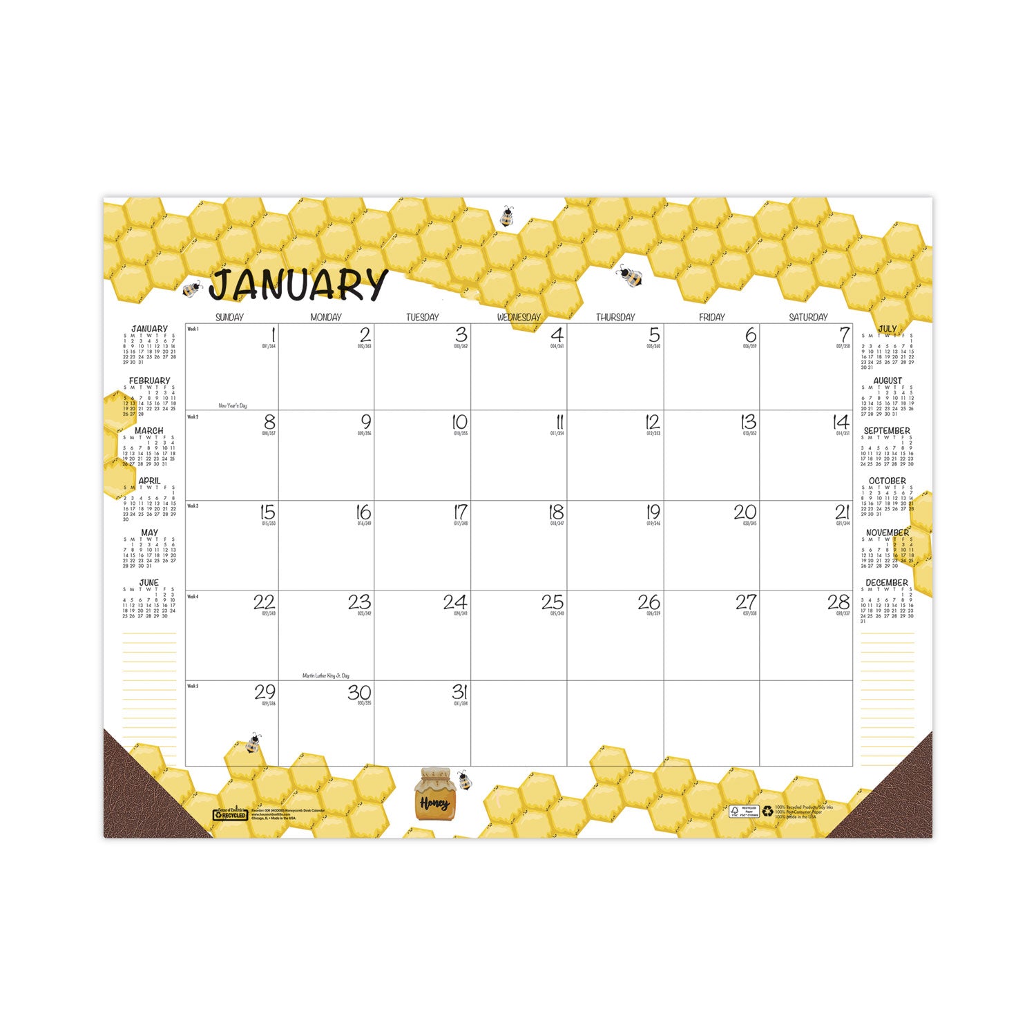 House of Doolittle™ Recycled Honeycomb Desk Pad Calendar, Honeycomb Artwork, 18.5 x 13, White/Multicolor Sheets, 12-Month (Jan to Dec): 2025