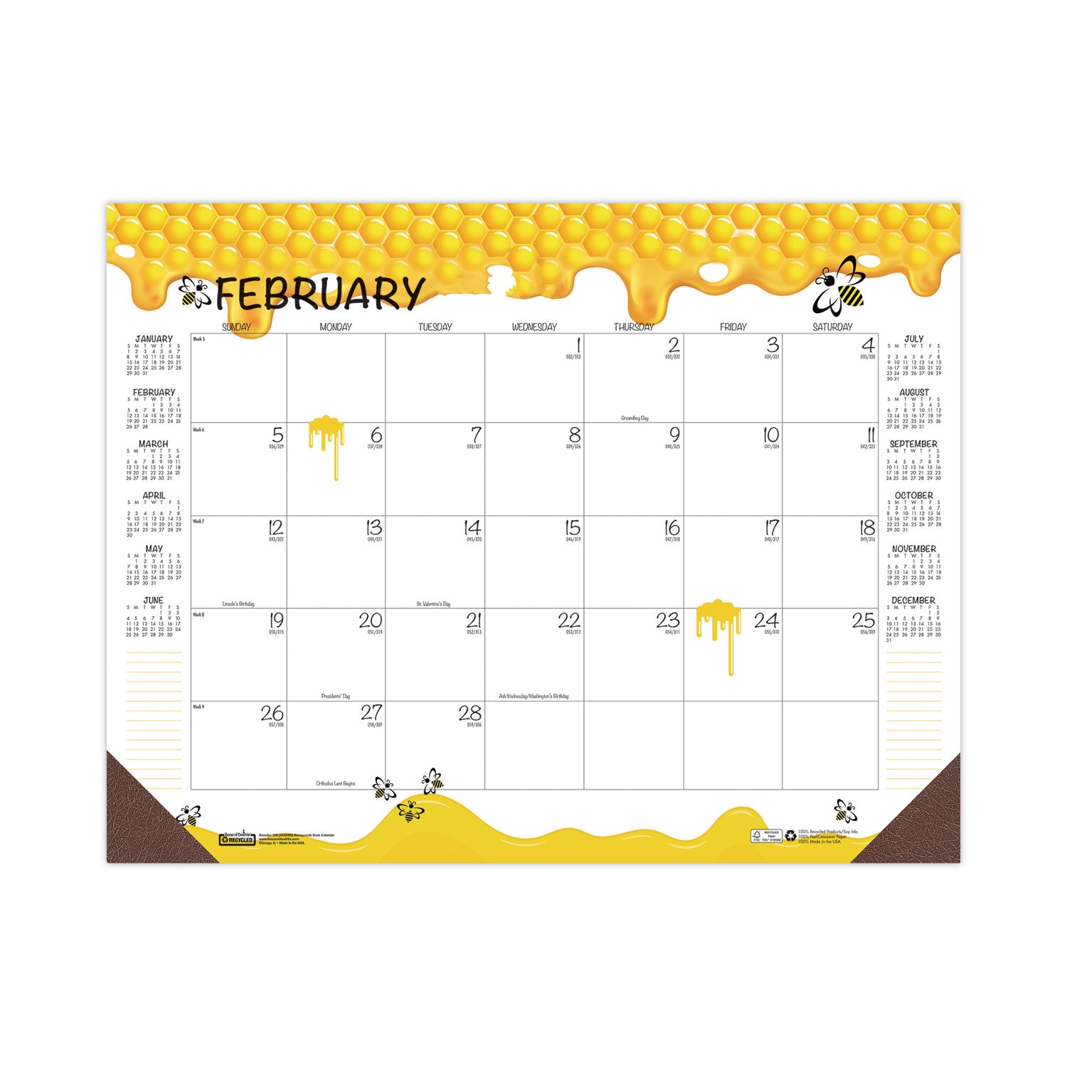 House of Doolittle™ Recycled Honeycomb Desk Pad Calendar, Honeycomb Artwork, 18.5 x 13, White/Multicolor Sheets, 12-Month (Jan to Dec): 2025