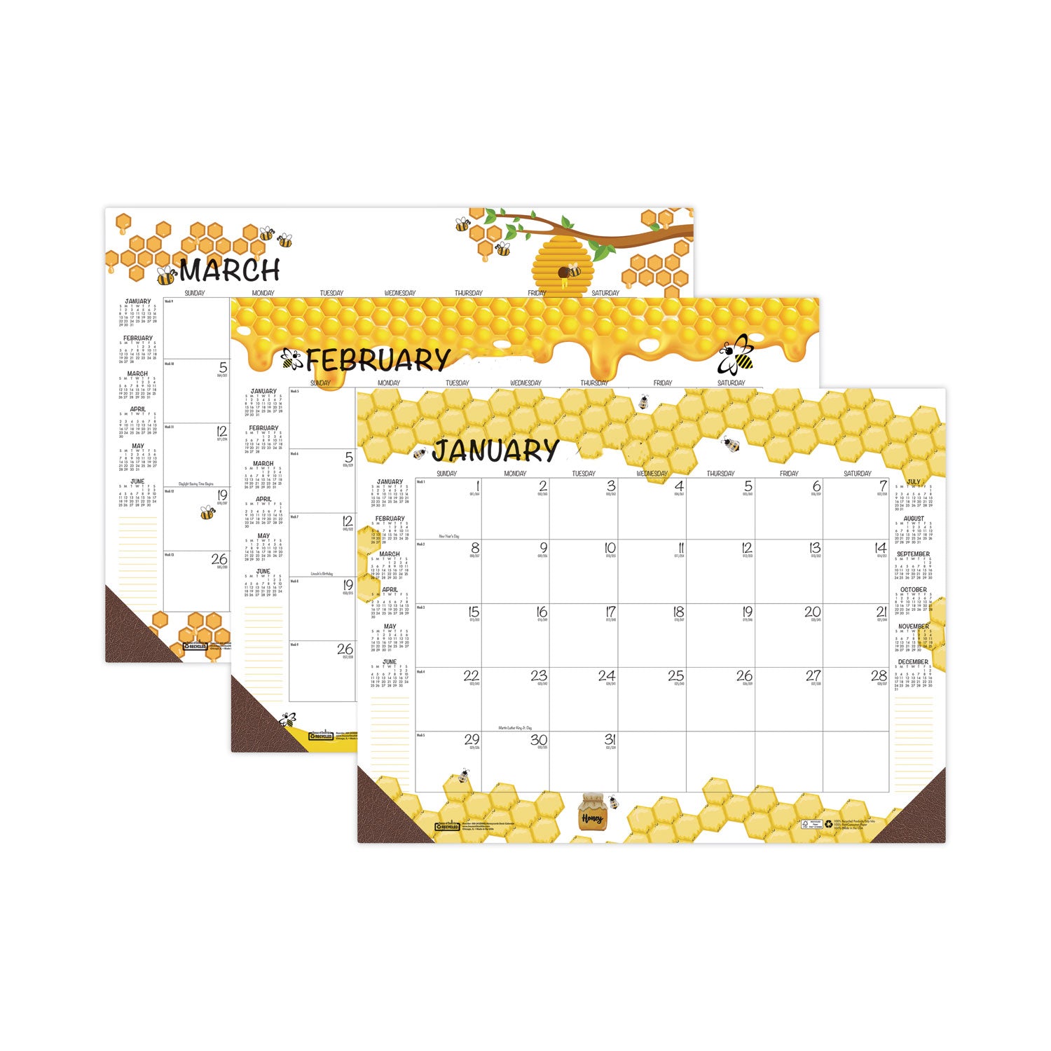 Recycled Honeycomb Desk Pad Calendar, Honeycomb Artwork, 18.5 x 13, White/Multicolor Sheets, 12-Month (Jan to Dec): 2025