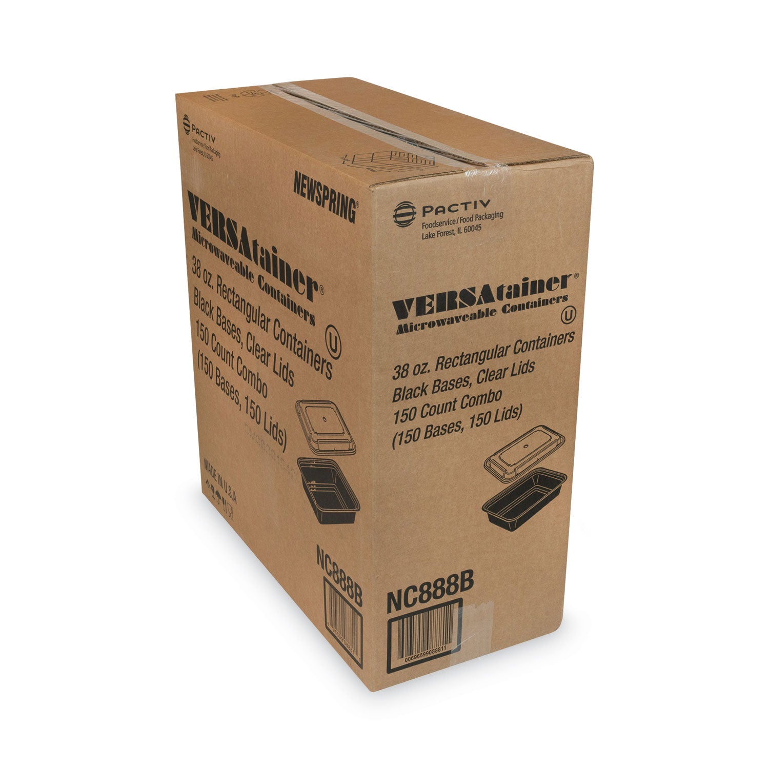 Pactiv Evergreen Newspring VERSAtainer Microwavable Containers, 38 oz, 8.8 x 6 x 2.5, Black/Clear, Plastic, 150/Carton
