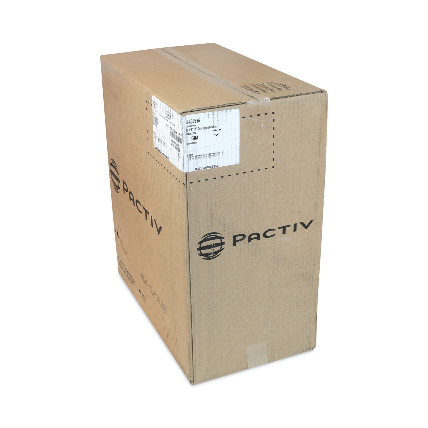 Pactiv Evergreen EarthChoice Square Recycled Bowl, 16 oz, 5 x 5 x 1.75, Clear, Plastic, 504/Carton