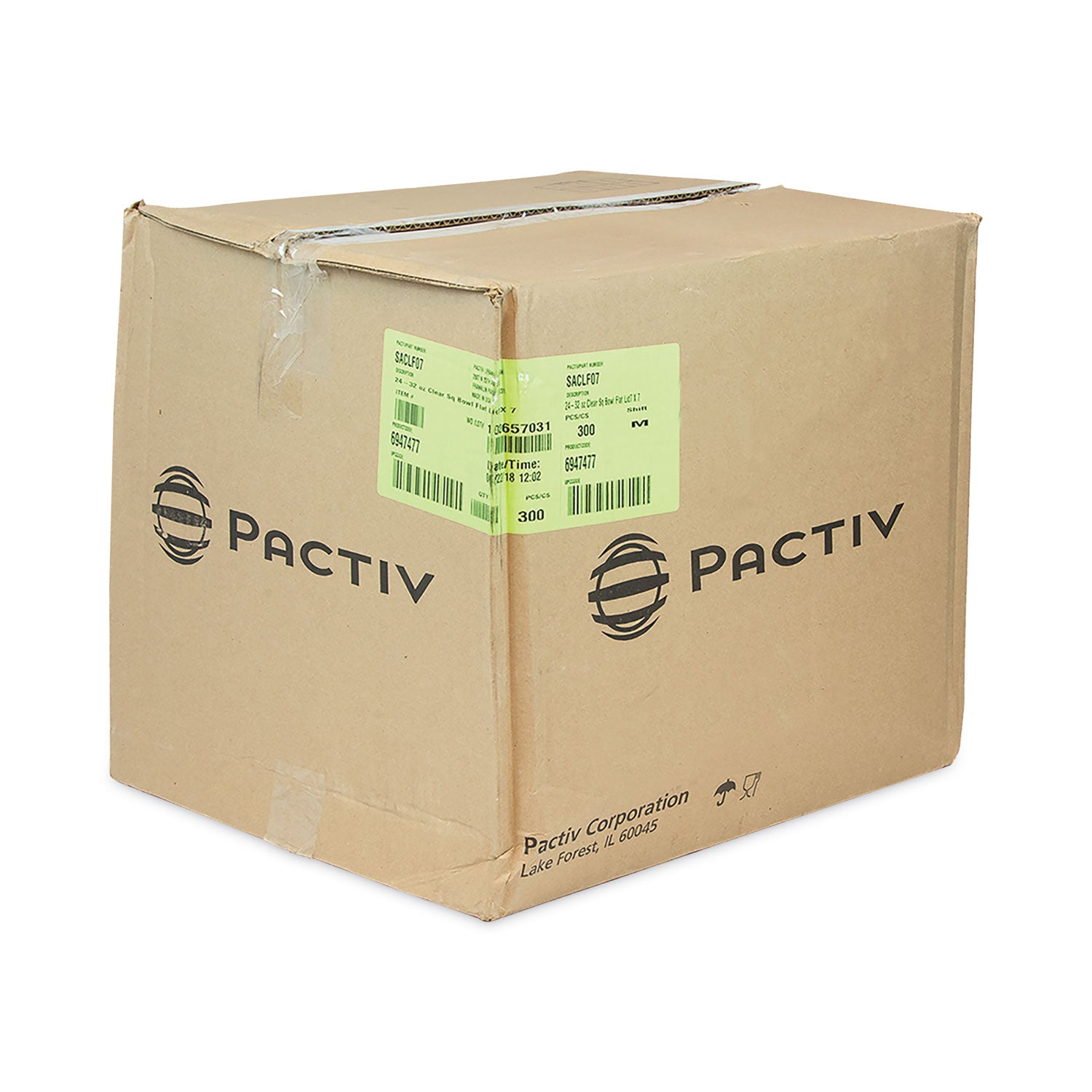 Pactiv Evergreen EarthChoice Square Recycled Bowl Flat Lid, 7.38 x 7.38 x 0.26, Clear, Plastic, 300/Carton