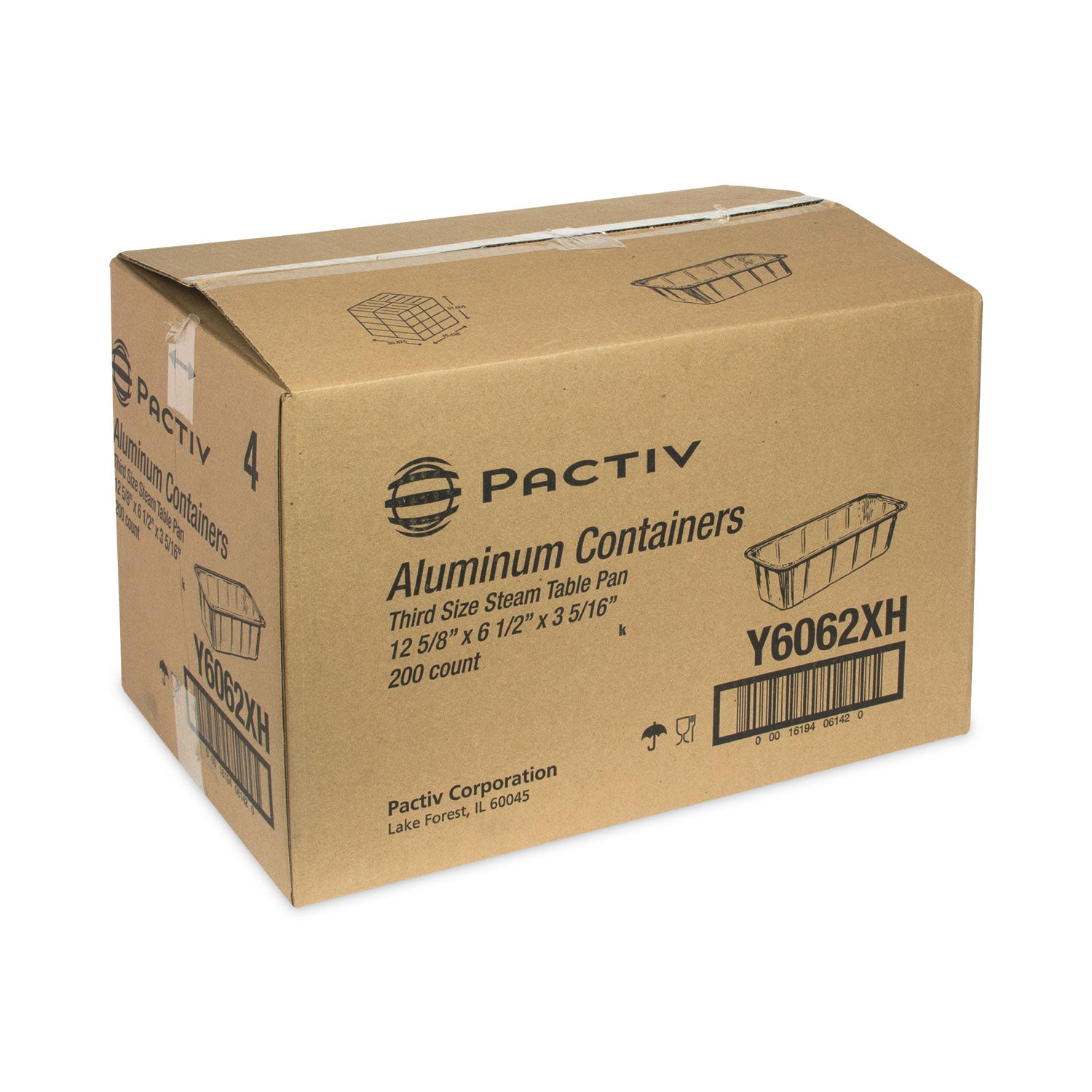 Pactiv Evergreen Aluminum Steam Table Pan, One-Third Size Deep Loaf, 3" Deep, 5.9 x 8.04, 200/Carton