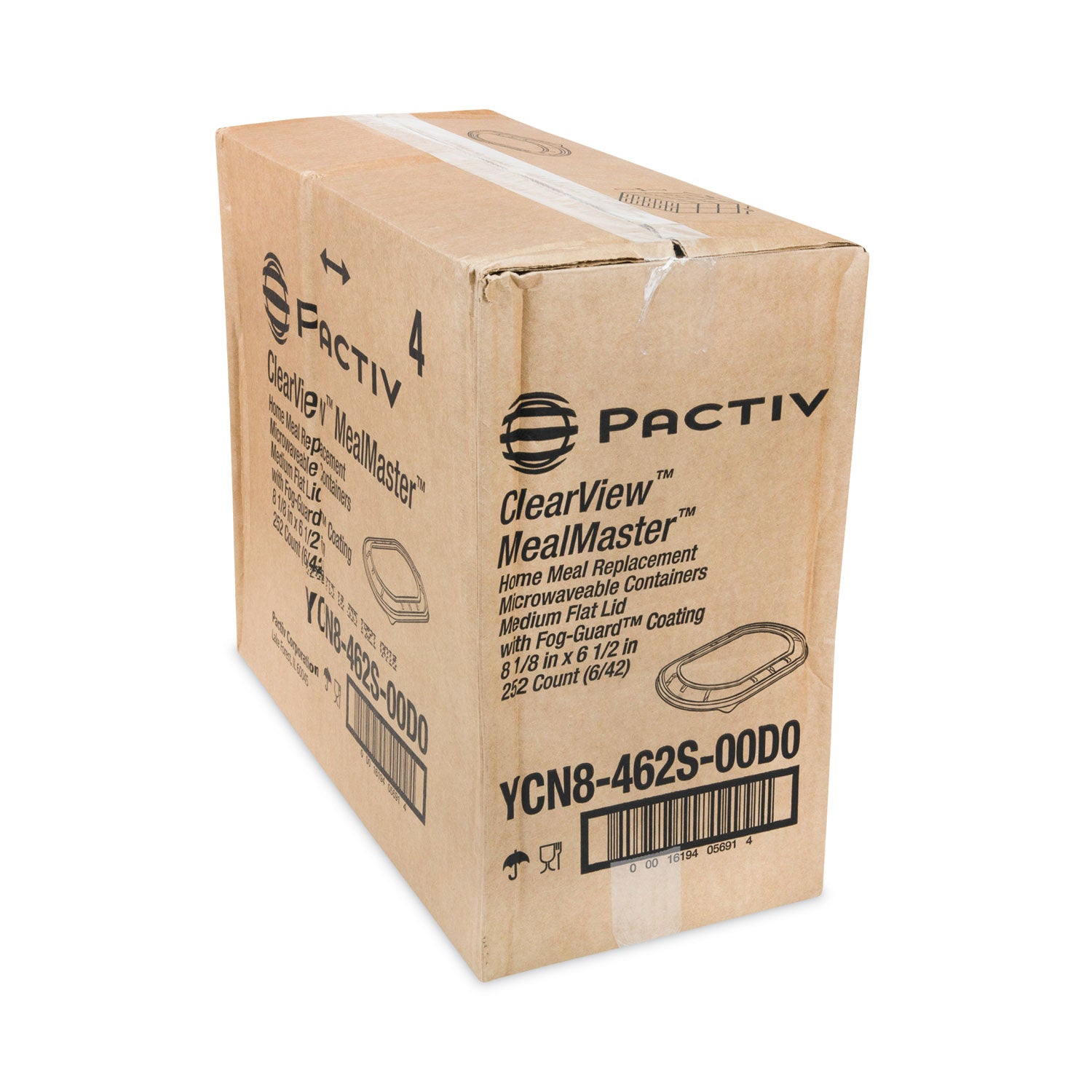 Pactiv Evergreen ClearView MealMaster Lid with Fog Gard Coating, Medium Flat Lid, 8.13 x 6.5 x 0.38, Clear, Plastic, 252/Carton