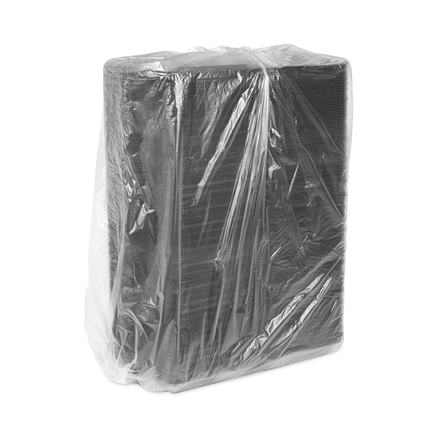 Pactiv Evergreen SmartLock Foam Hinged Lid Container, Large, 3 Compartments, 9 x 9.5 x 3.25, Black, 150/Carton