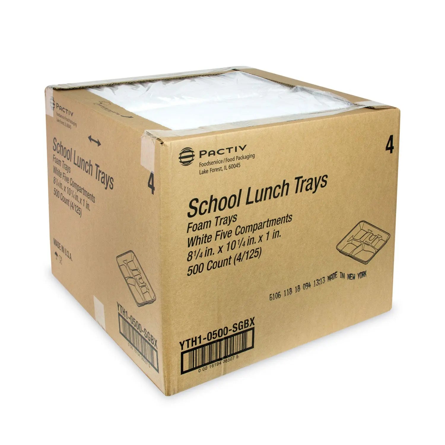 Foam School Trays, 5-Compartment Tray, 8.25 x 10.5 x 1, White, 500/Carton Pactiv Evergreen Flipcost