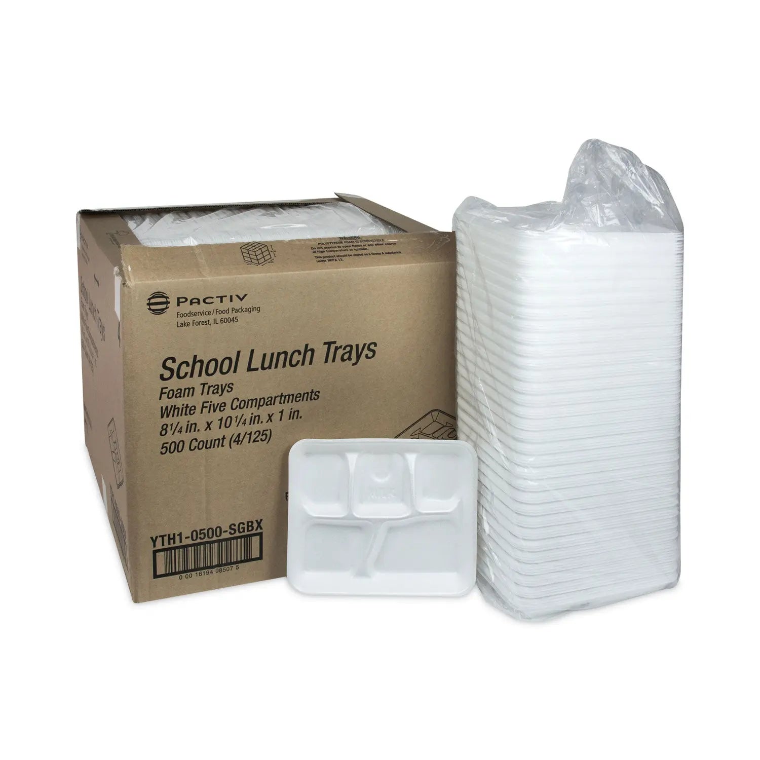 Foam School Trays, 5-Compartment Tray, 8.25 x 10.5 x 1, White, 500/Carton Pactiv Evergreen Flipcost