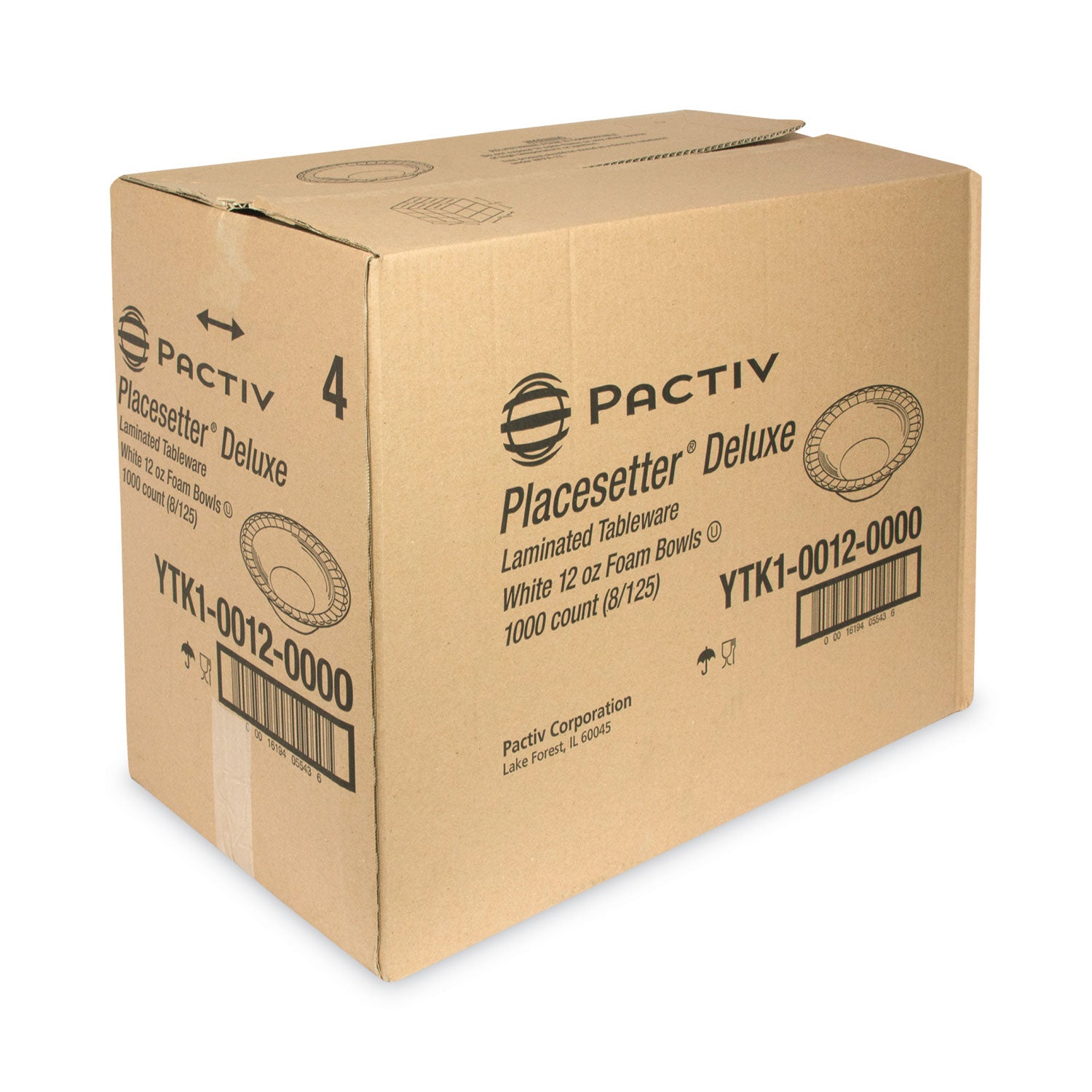 Pactiv Evergreen Placesetter Deluxe Laminated Foam Dinnerware, Bowl, 12 oz, White, 1,000/Carton
