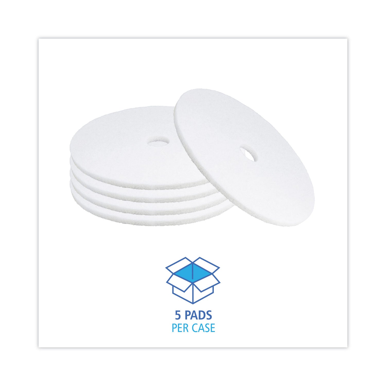 Boardwalk® Polishing Floor Pads, 21" Diameter, White, 5/carton