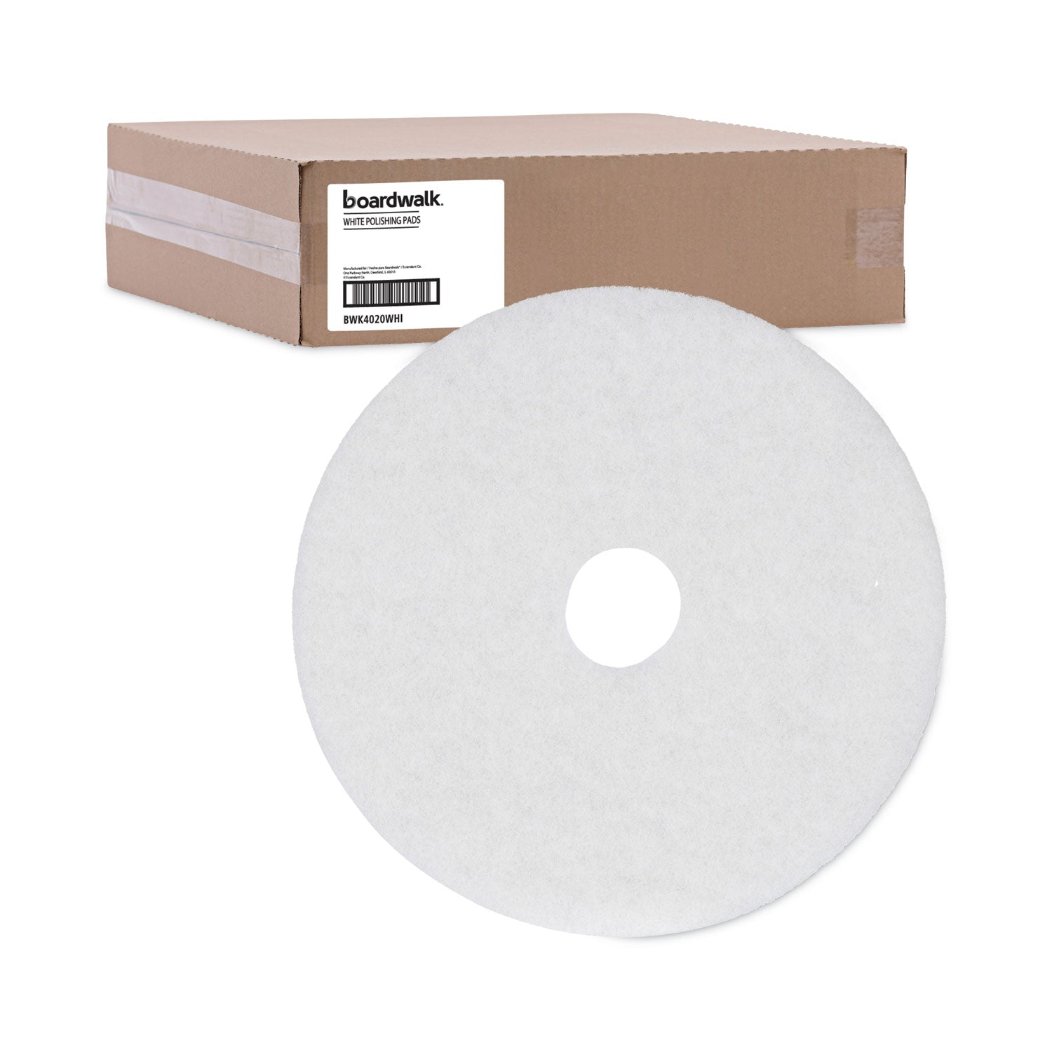 Boardwalk® Polishing Floor Pads, 20" Diameter, White, 5/carton