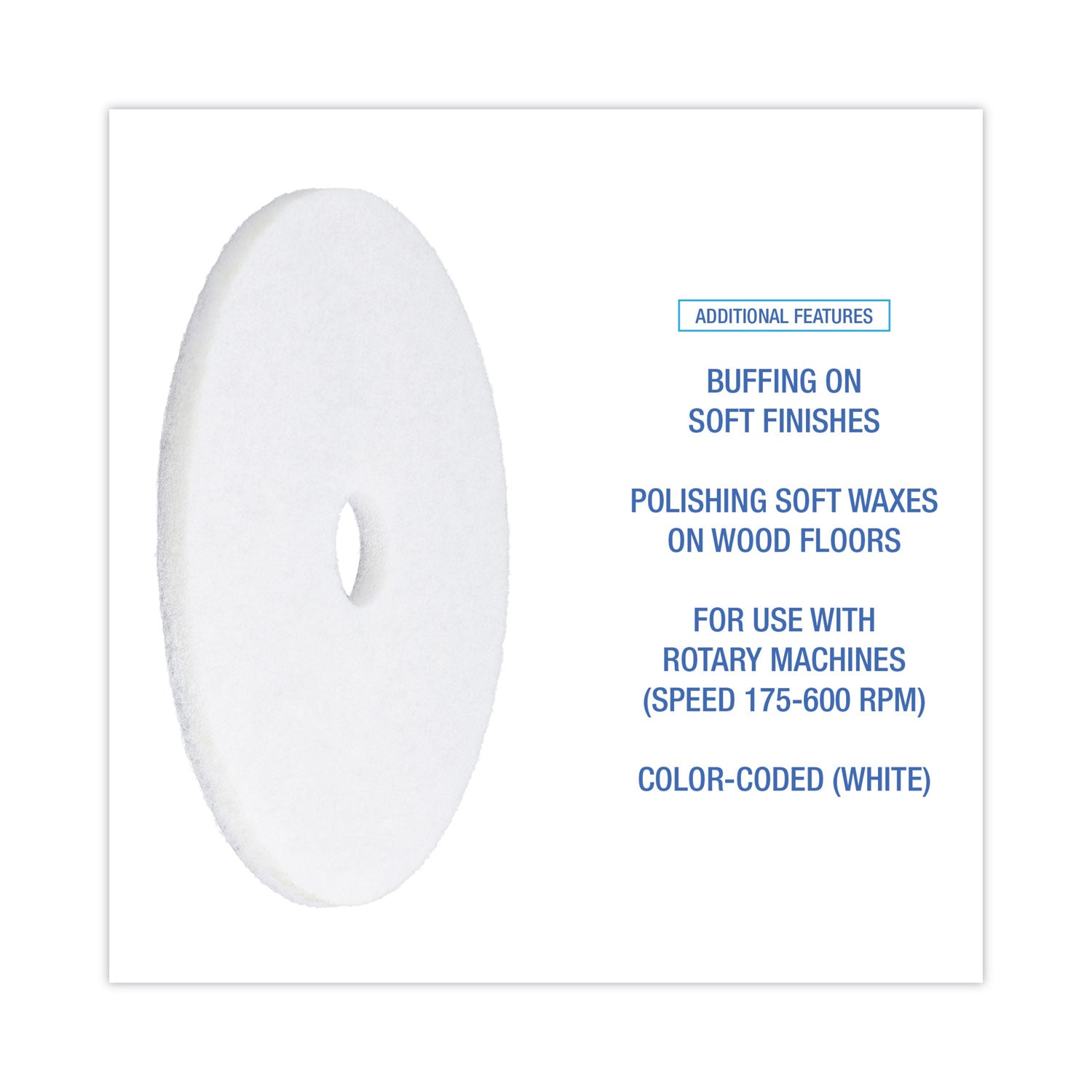 Boardwalk® Polishing Floor Pads, 20" Diameter, White, 5/carton
