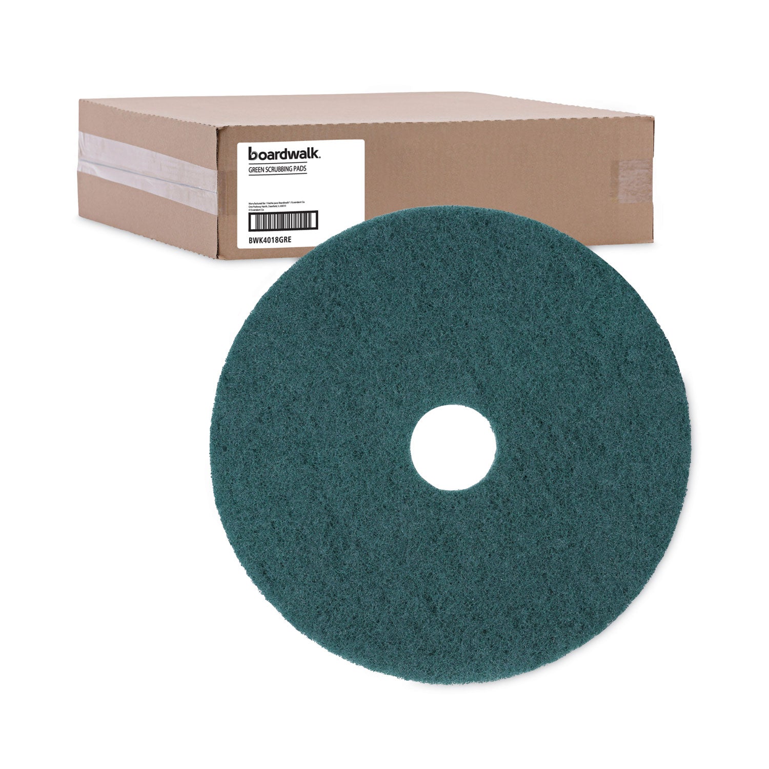 Boardwalk® Heavy-Duty Scrubbing Floor Pads, 18" Diameter, Green, 5/carton