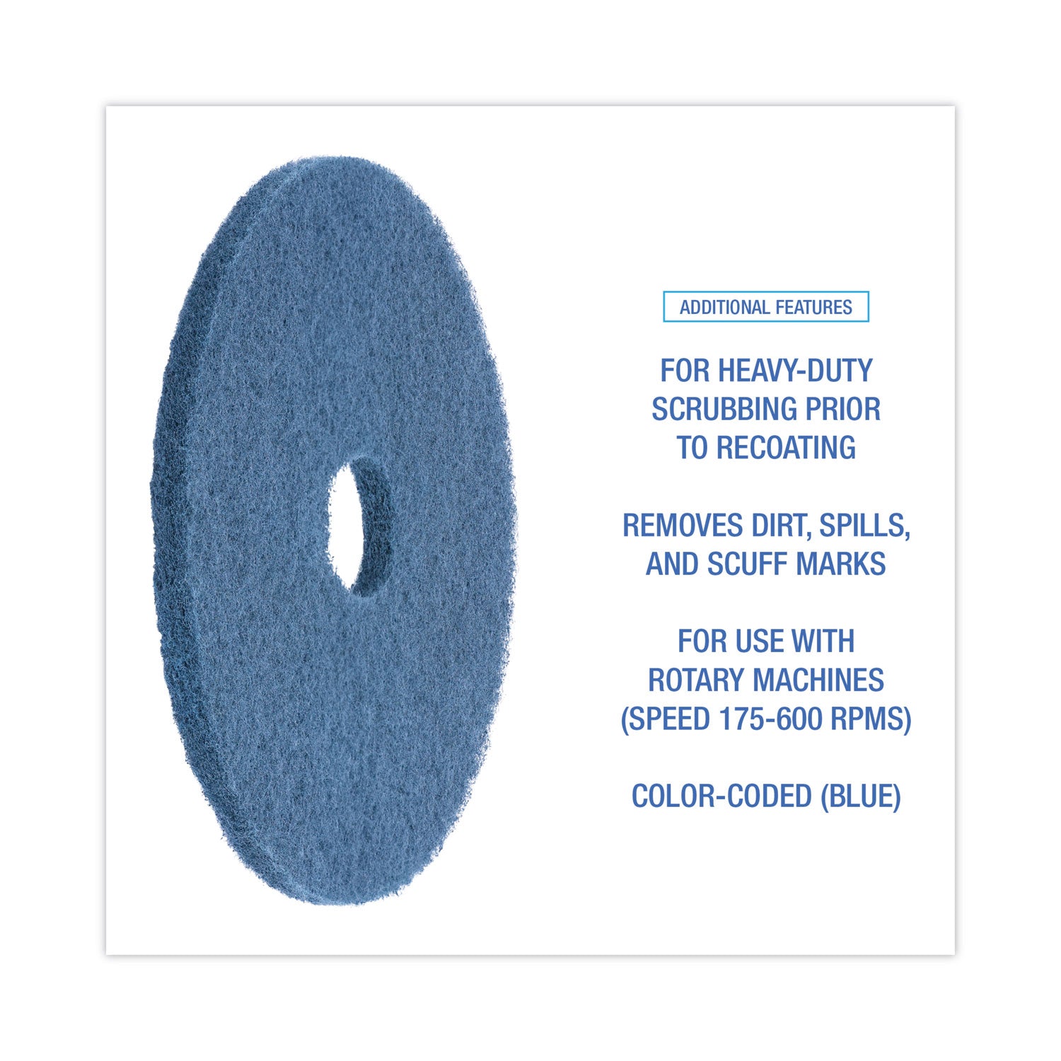 Boardwalk® Scrubbing Floor Pads, 17" Diameter, Blue, 5/carton