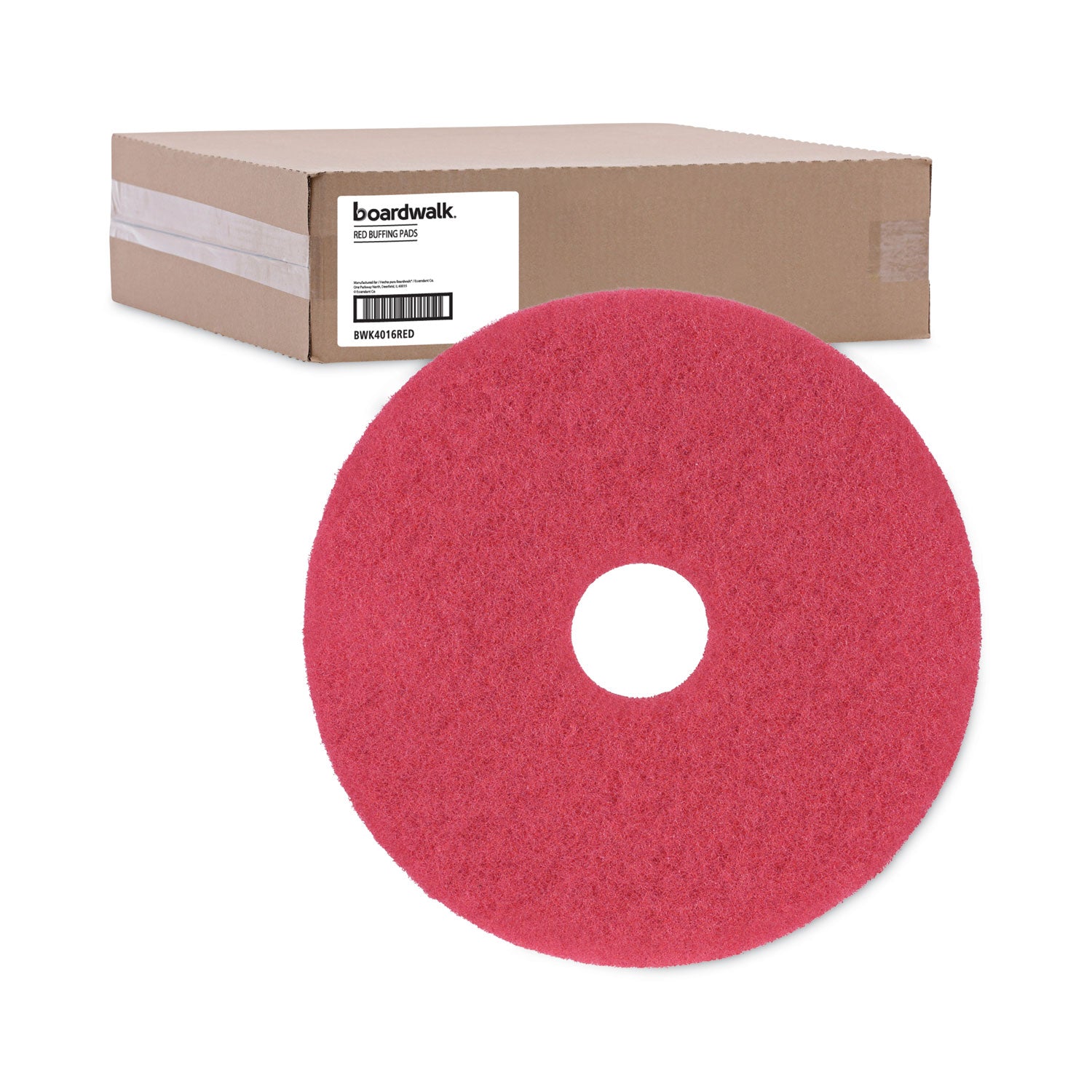 Boardwalk® Buffing Floor Pads, 16" Diameter, Red, 5/carton