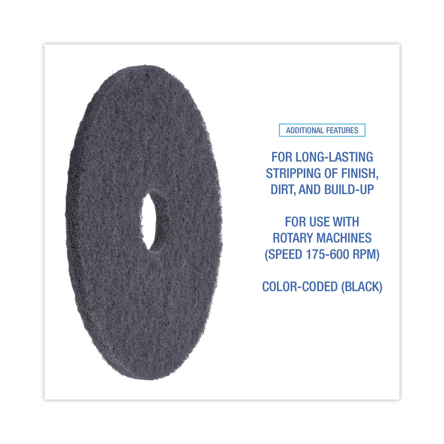 Boardwalk® Stripping Floor Pads, 16" Diameter, Black, 5/carton