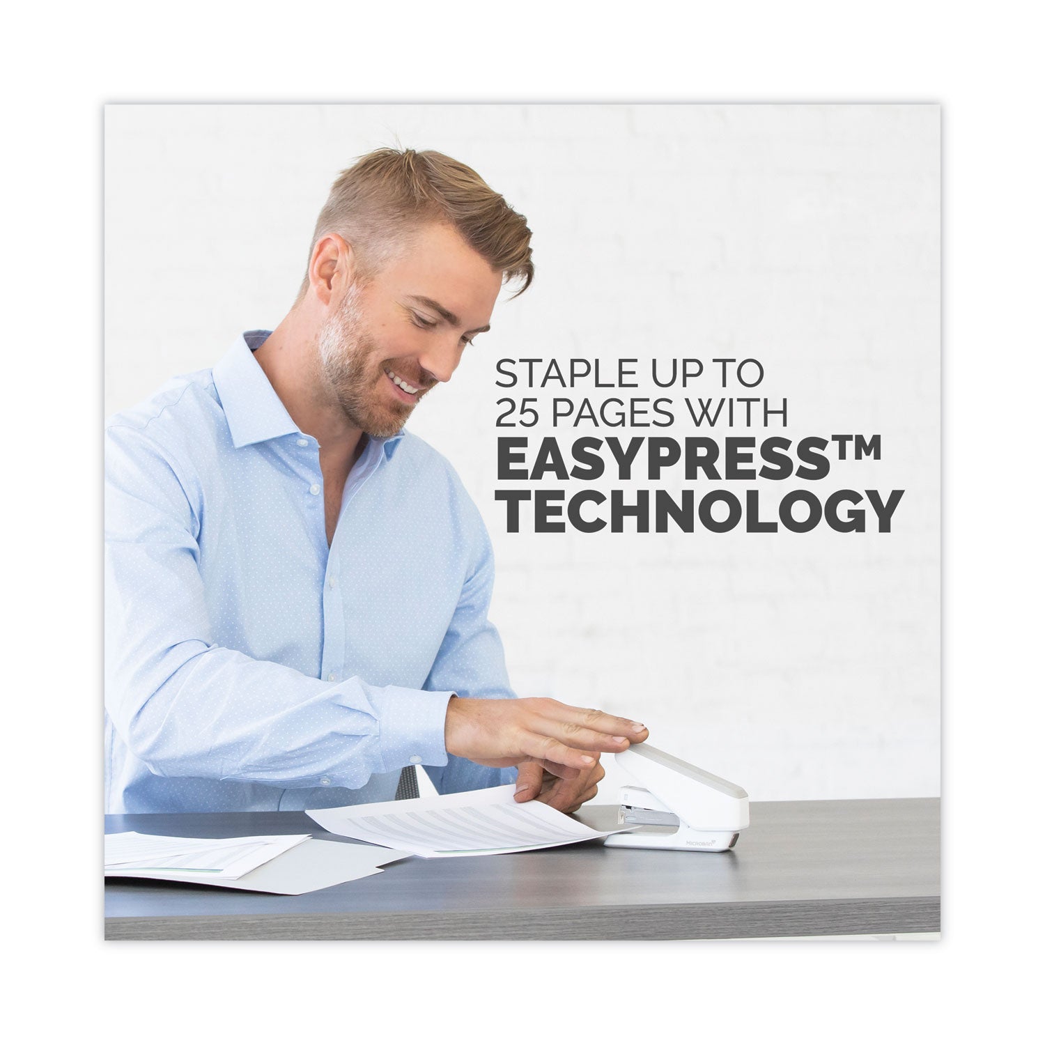 Fellowes® LX840 EasyPress Half Strip Stapler with Antimicrobial Protection, 25-Sheet Capacity, White