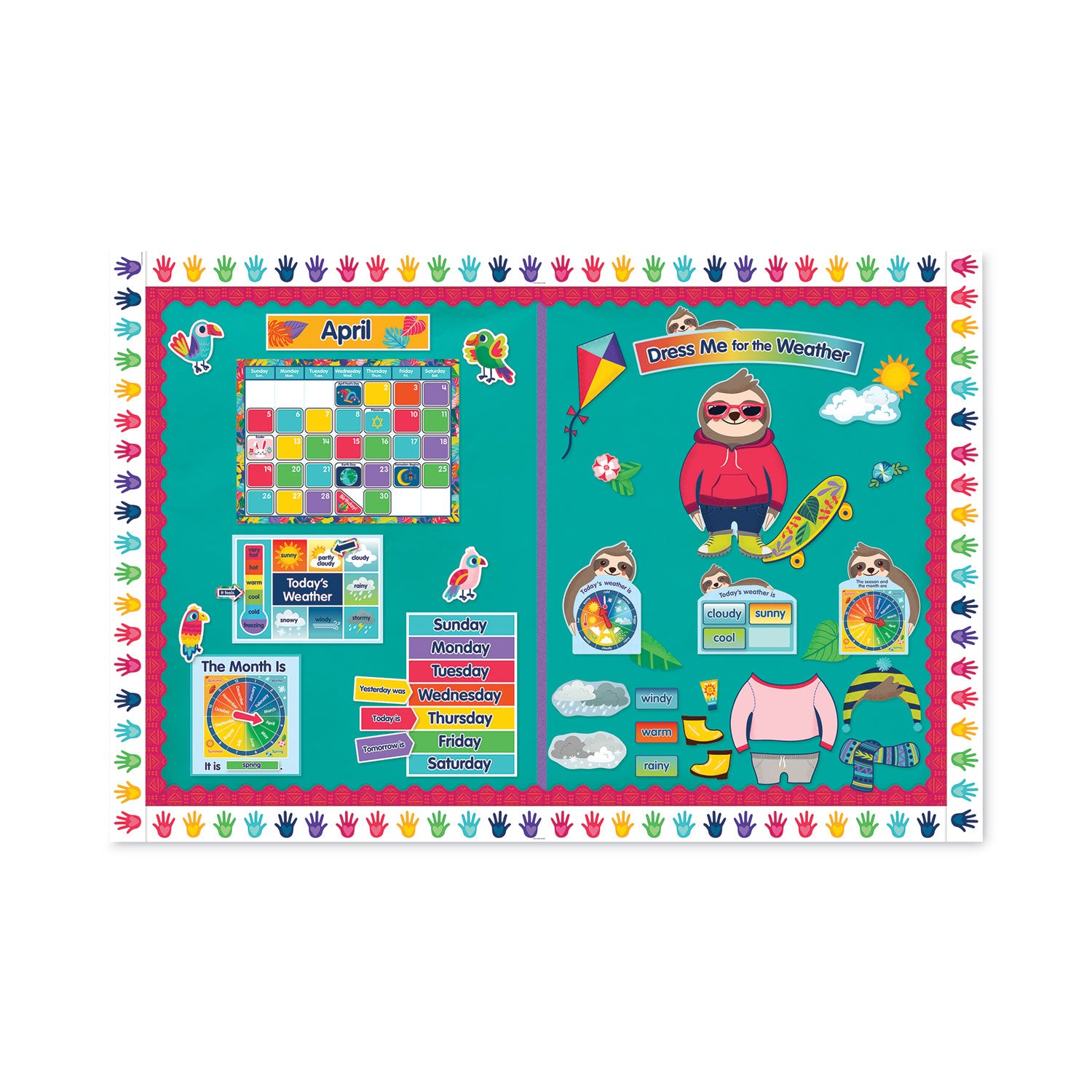 Carson-Dellosa Education Curriculum Bulletin Board Sets, 54-Piece Set, Dress Me for the Weather, 23.5" x 7.5", Multicolor