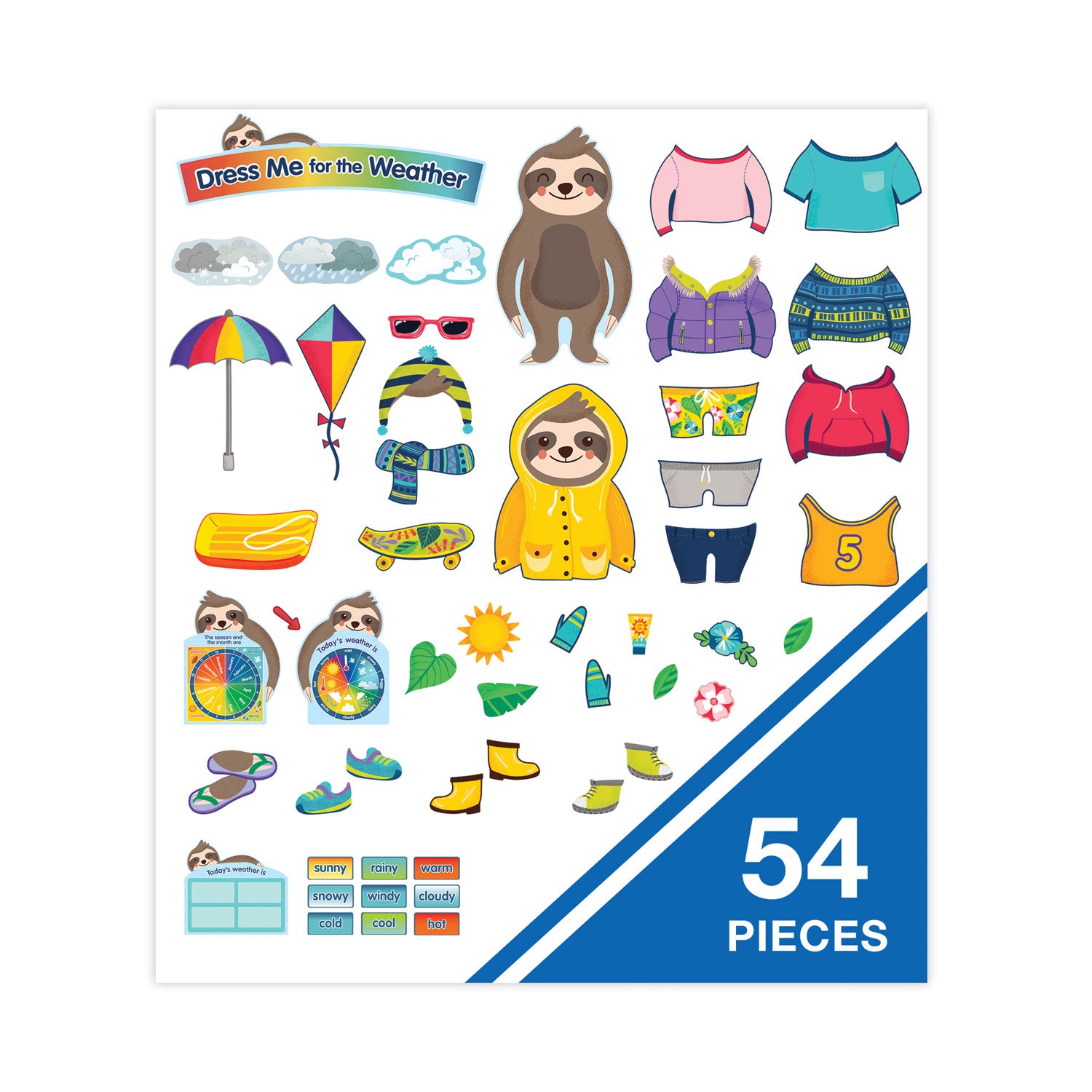 Carson-Dellosa Education Curriculum Bulletin Board Sets, 54-Piece Set, Dress Me for the Weather, 23.5" x 7.5", Multicolor