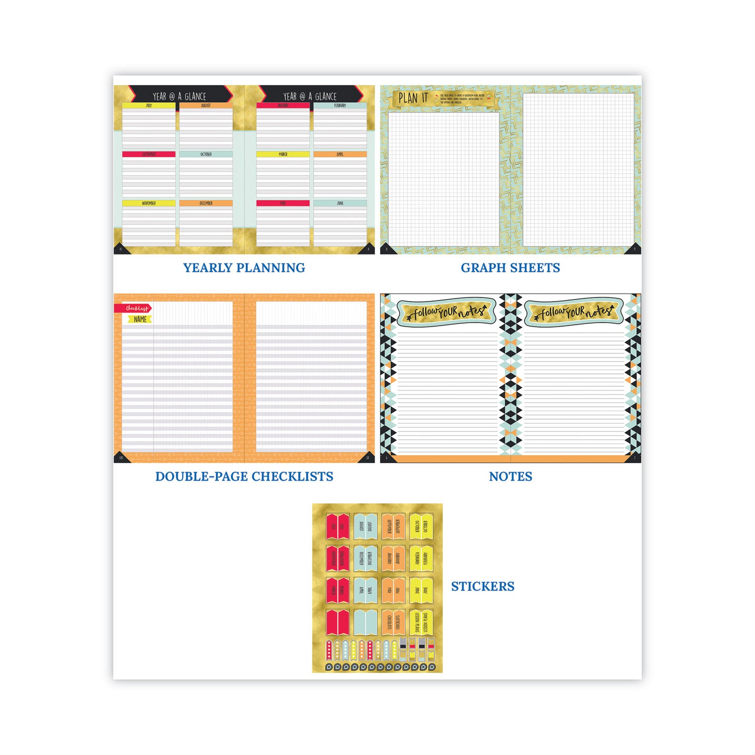Carson-Dellosa Education Teacher Planner, Weekly/Monthly, Two-Page Spread (Seven Subjects), Two-Page Spread (One Month), 11 x 8.5, Multicolor Cover