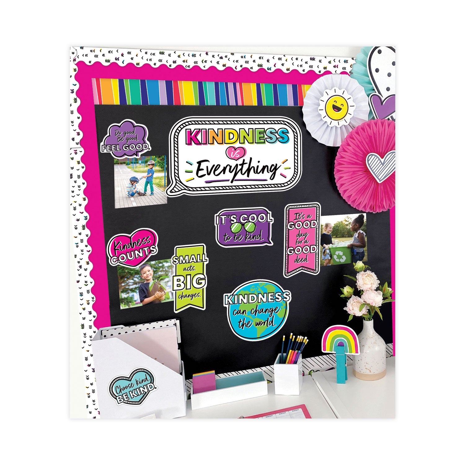 Carson-Dellosa Education Rolled Borders, Straight Border, Back to School: Rainbow, 2.25" x 65 ft, Multicolor