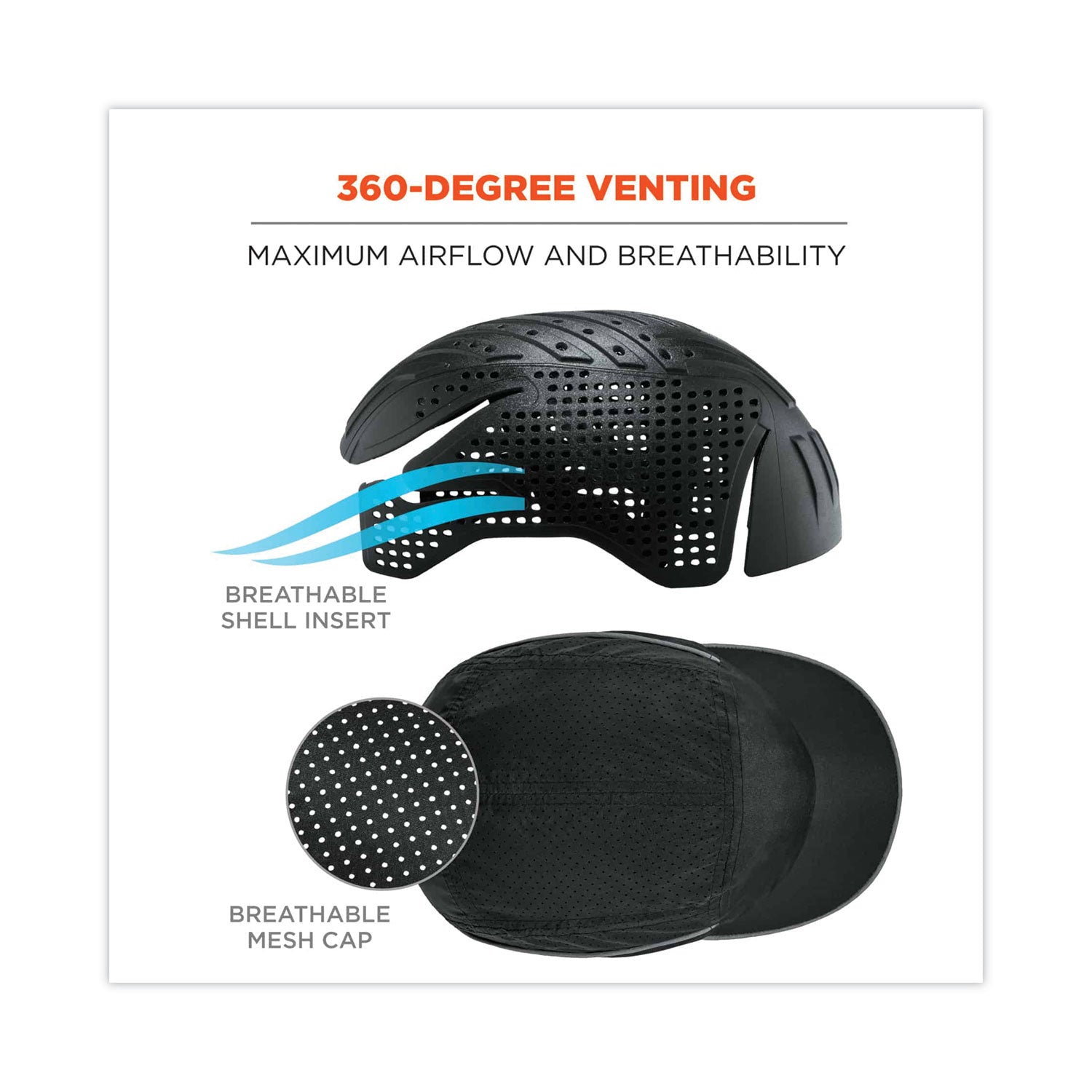 ergodyne® Skullerz 8965 Lightweight Bump Cap Hat with LED Lighting, Long Brim, Black