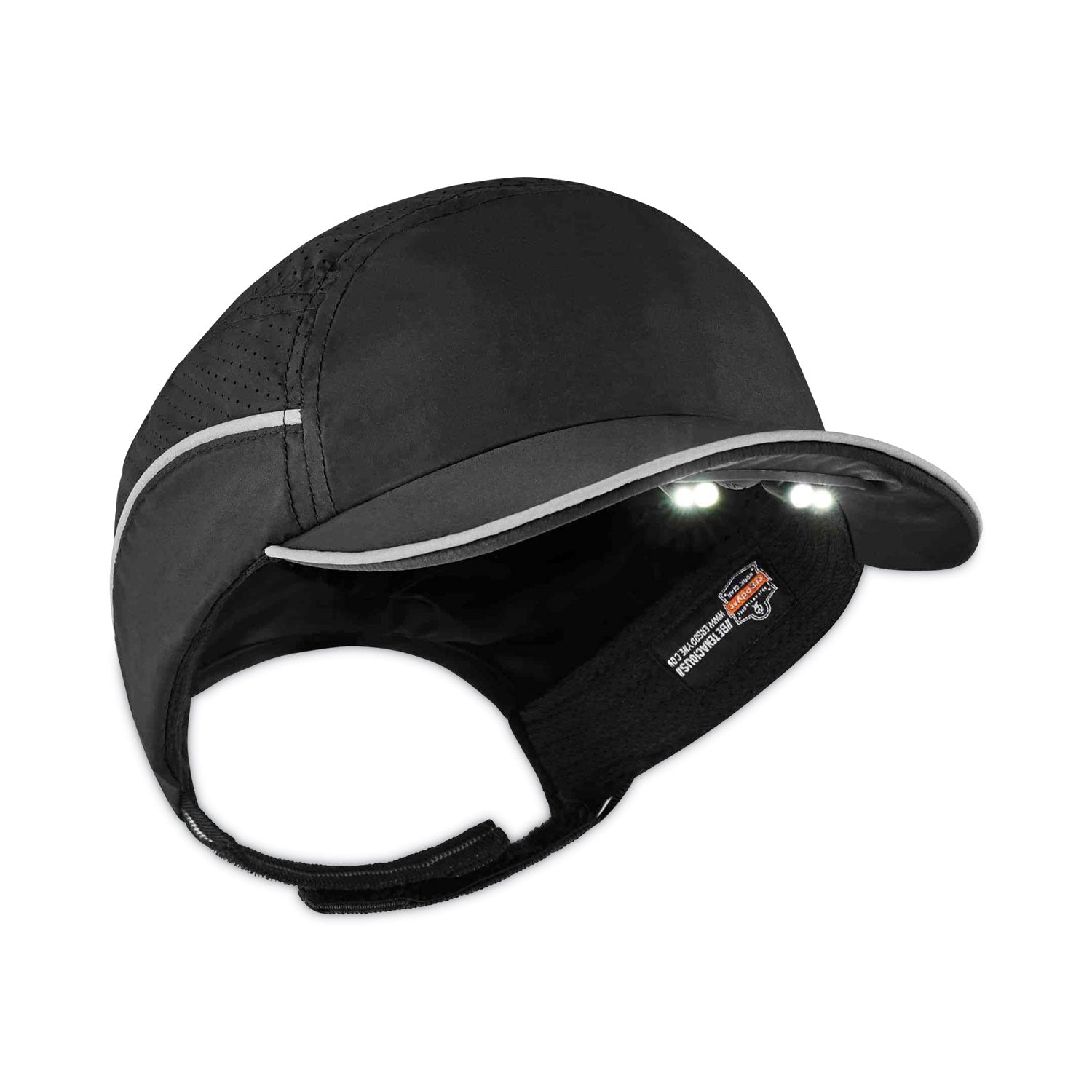 ergodyne® Skullerz 8965 Lightweight Bump Cap Hat with LED Lighting, Short Brim, Black
