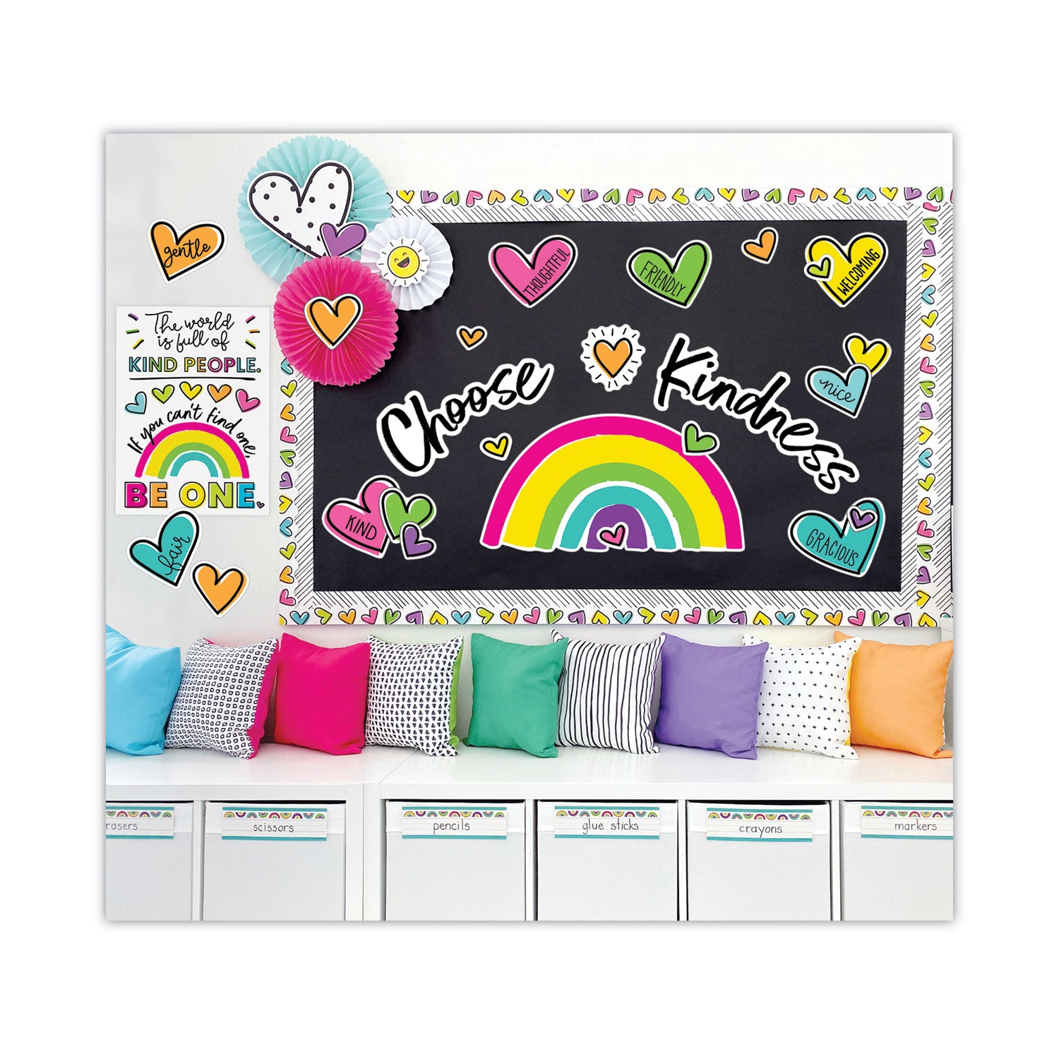 Carson-Dellosa Education Motivational Bulletin Board Sets, 75-Piece Set, Kind Vibes, 30" x 16", Multicolor