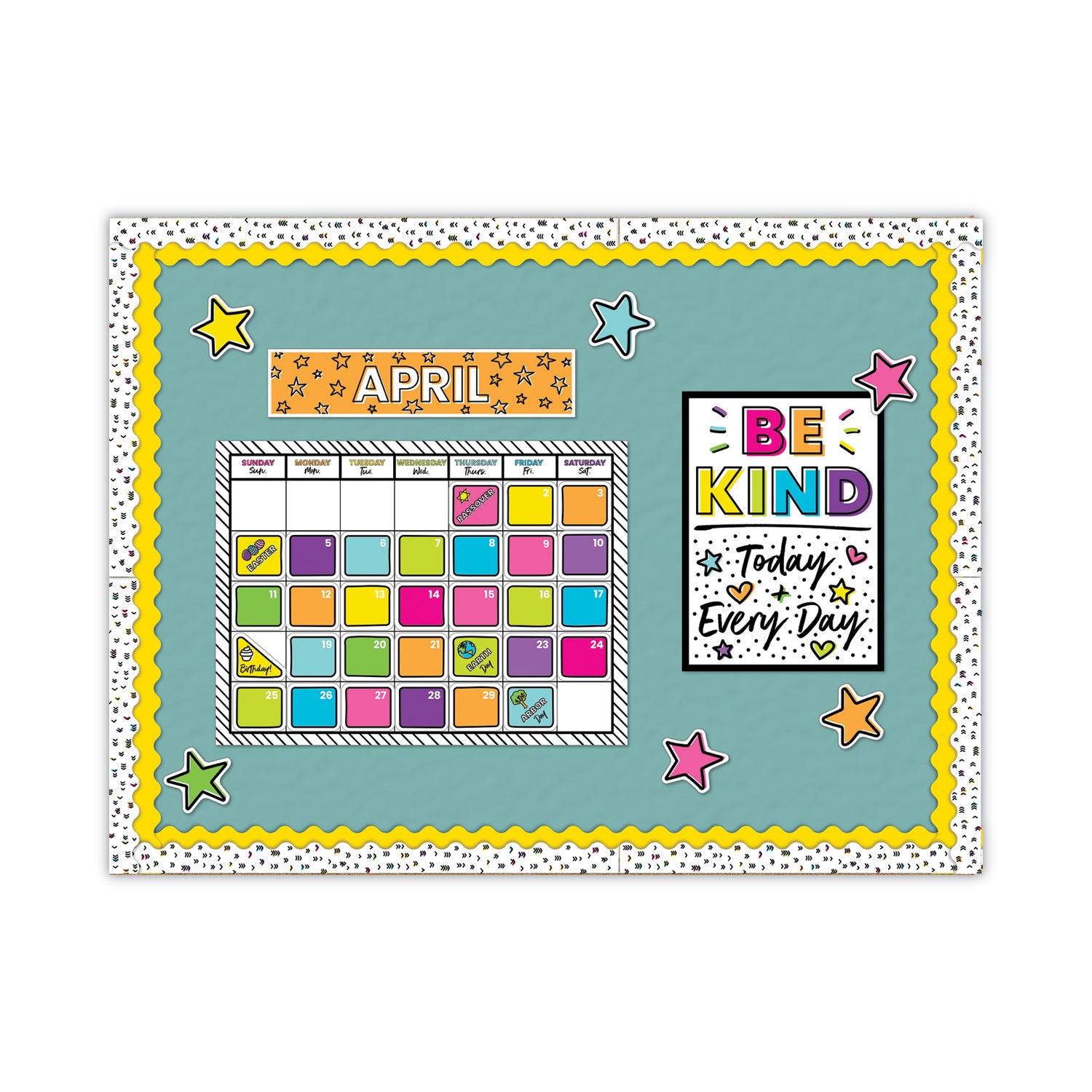 Carson-Dellosa Education Calendar Bulletin Board Sets, 129-Piece Set, Kind Vibes, 23" x 17", Multicolor