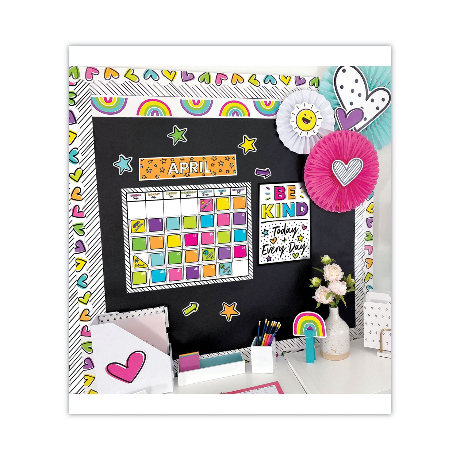 Carson-Dellosa Education Calendar Bulletin Board Sets, 129-Piece Set, Kind Vibes, 23" x 17", Multicolor