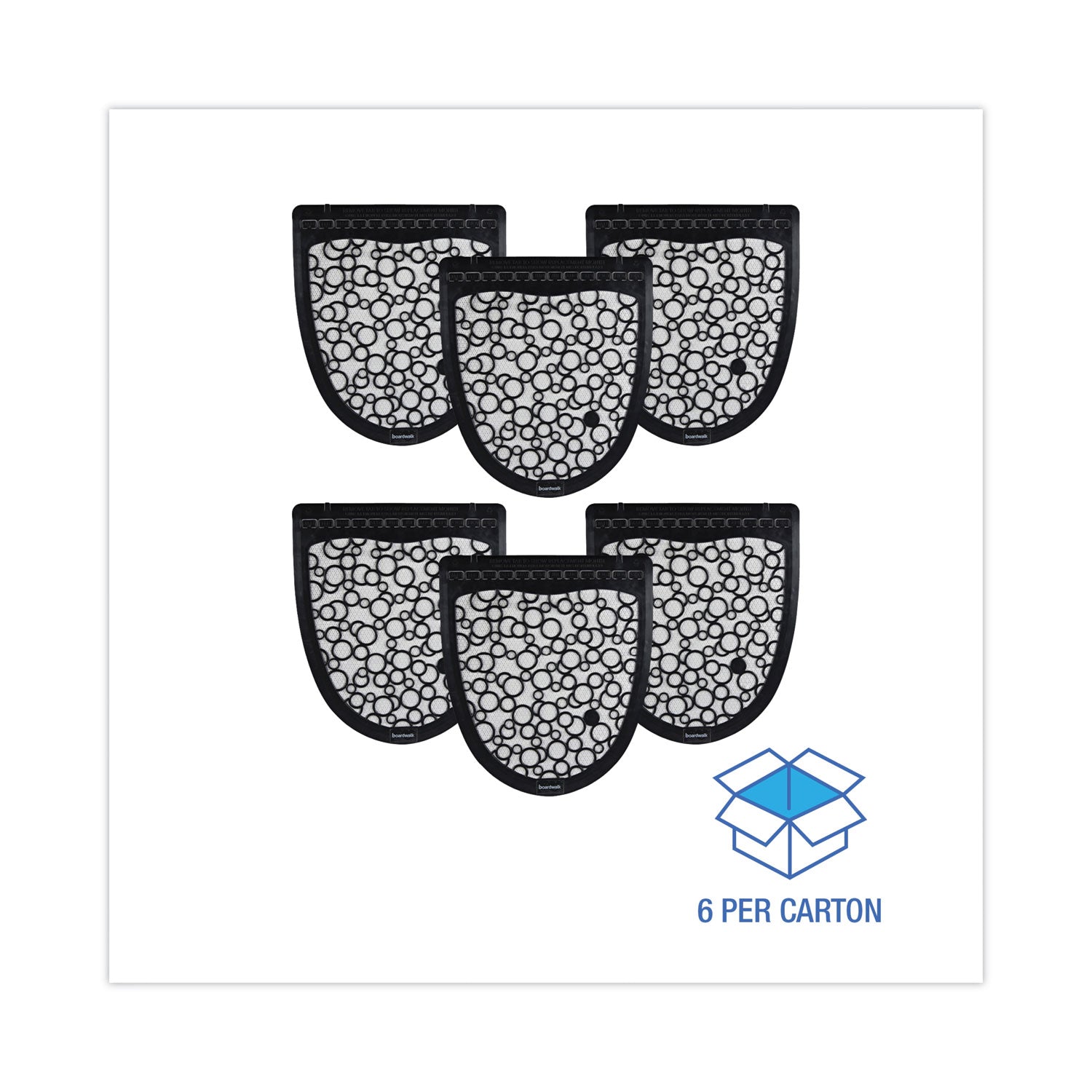 Boardwalk® Disposable Urinal Floor Mat 2.0, Slip-Resistant Rubber, 17.5 x 20, Black/White, 6/Carton
