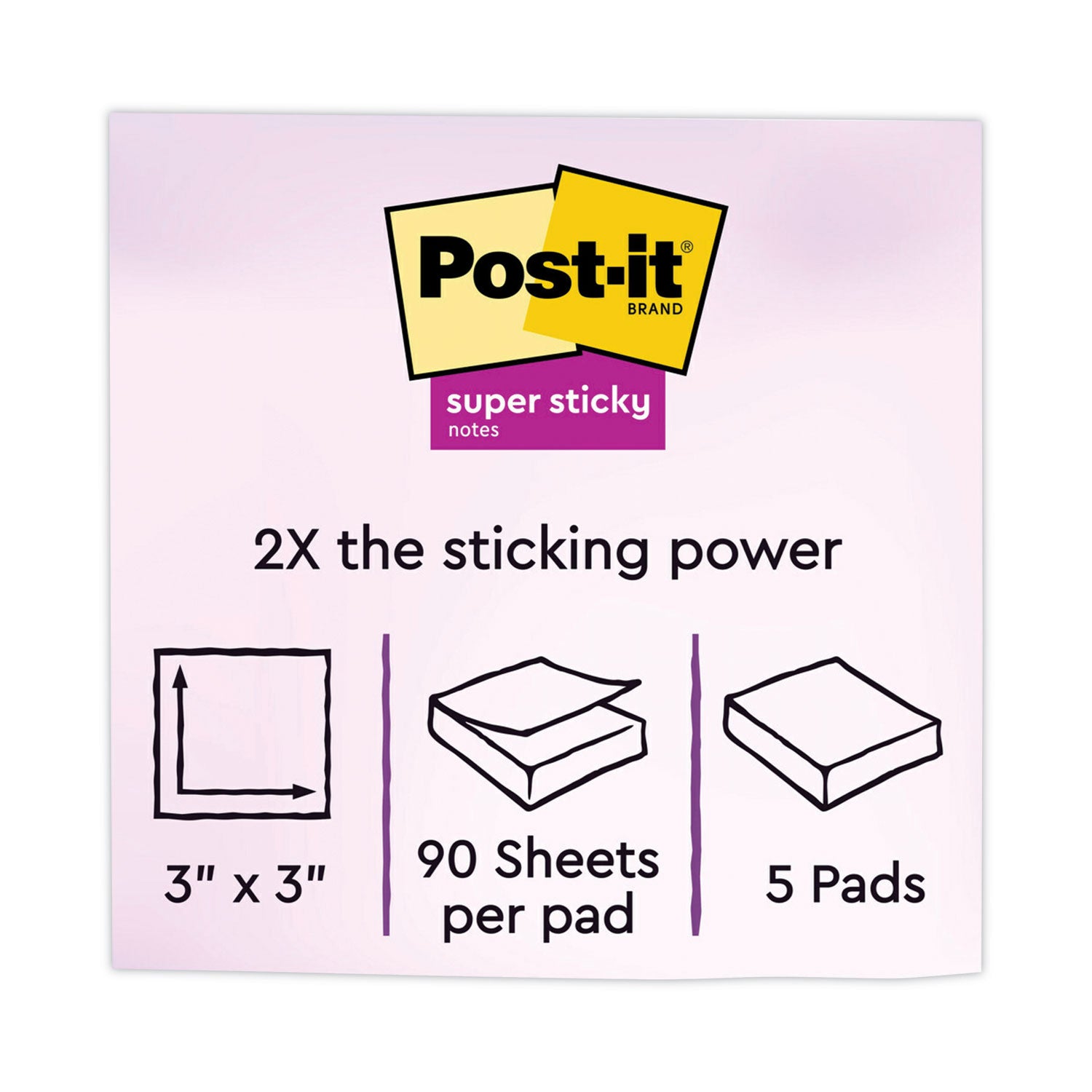 Post-it® Notes Super Sticky Note Pads in Summer Joy Collection Colors, 3" x 3", Summer Joy Collection Colors, 90 Sheets/Pad, 5 Pads/Pack