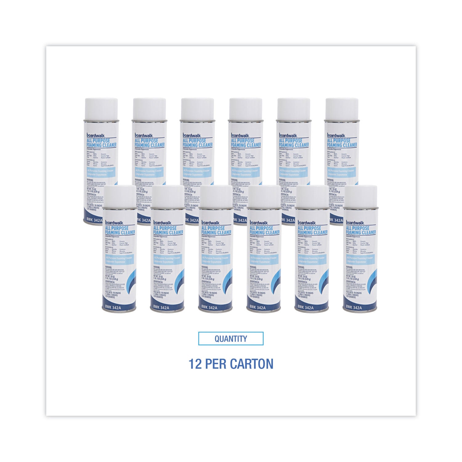 Boardwalk® All-Purpose Foaming Cleaner with Ammonia, 19 oz Aerosol Spray, 12/Carton