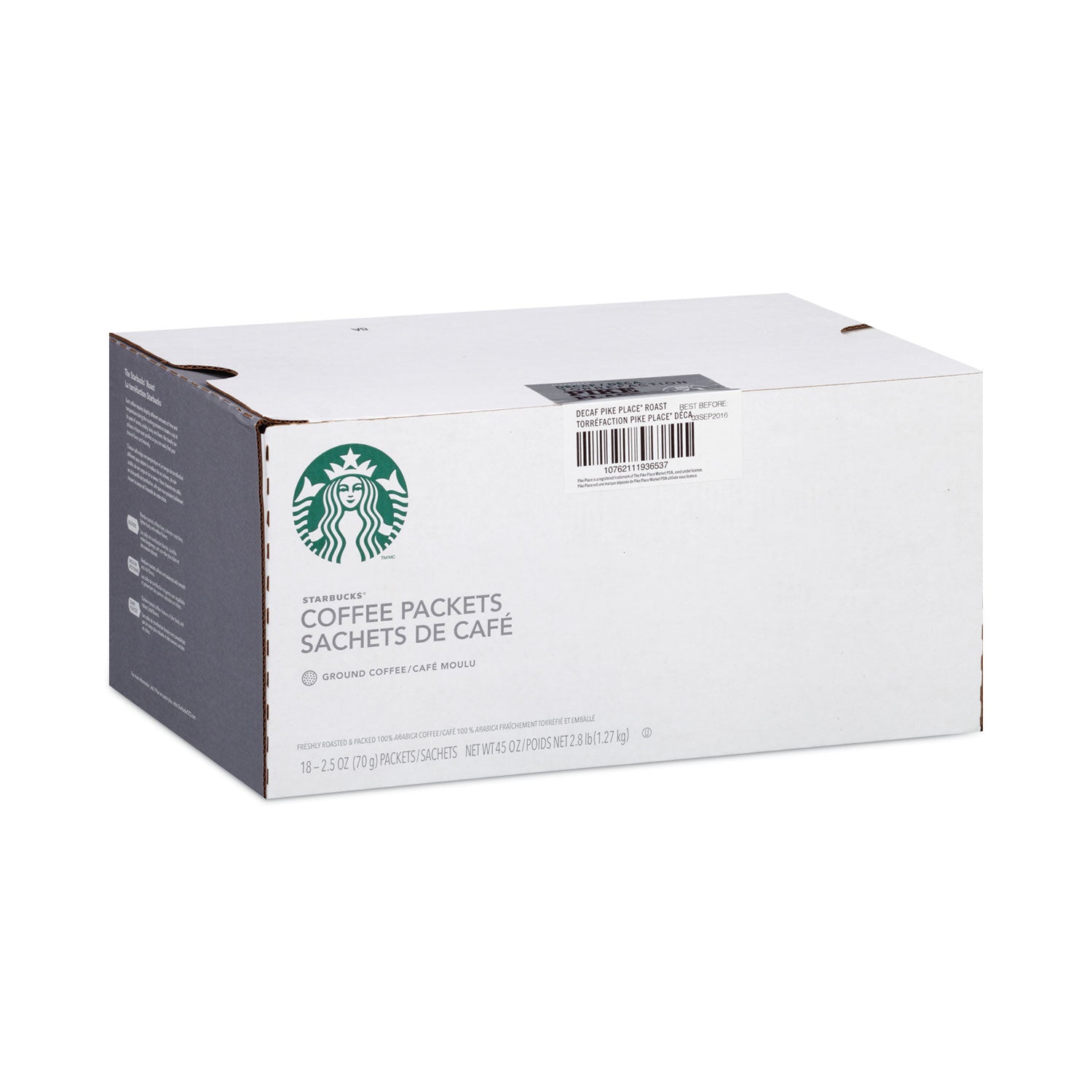 Starbucks® Coffee, Pike Place Decaf, 2.7 oz Packet, 72/Carton