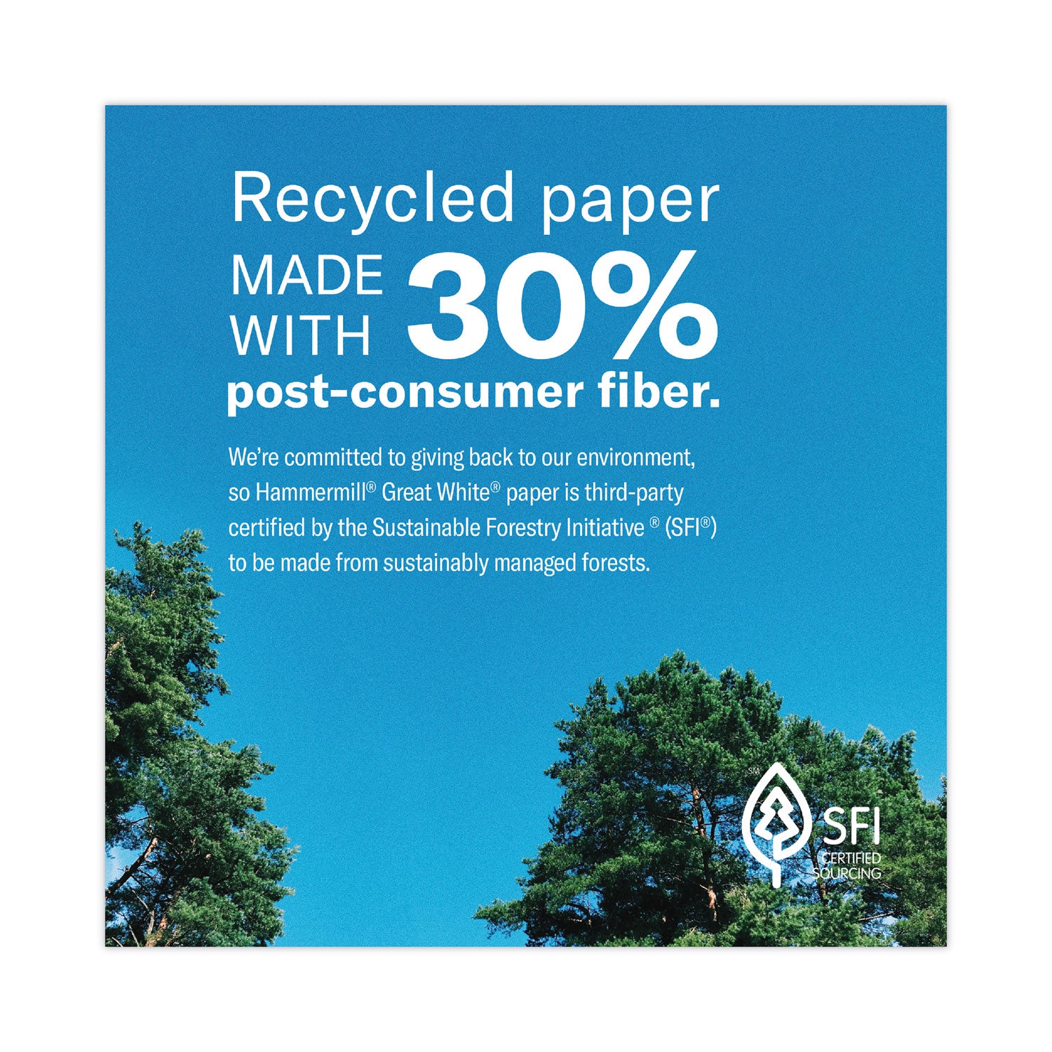 Hammermill® Great White 30 Recycled Print Paper, 92 Bright, 20lb Bond Weight, 8.5 x 11, White, 500/Ream,10 Reams/Carton,40 Cartons/Pallet