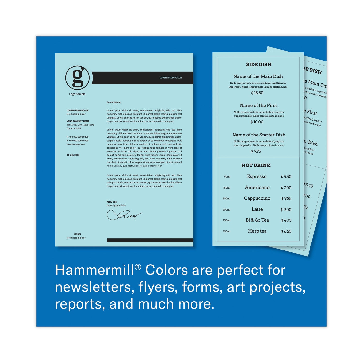 Hammermill® Colors Print Paper, 20 lb Bond Weight, 8.5 x 11, Blue, 500 Sheets/Ream, 10 Reams/Carton