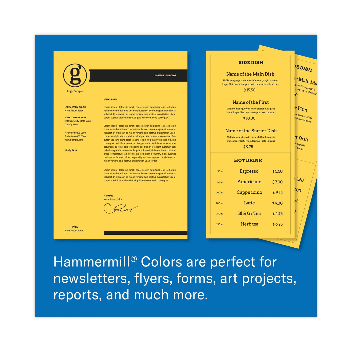 Hammermill® Colors Print Paper, 20 lb Bond Weight, 8.5 x 11, Goldenrod, 500 Sheets/Ream, 10 Reams/Carton