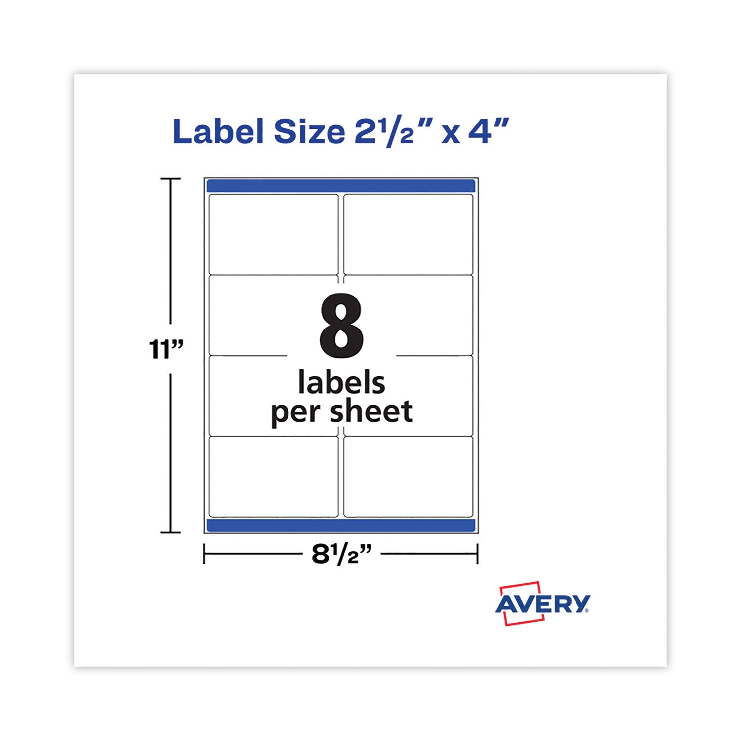 Avery® Shipping Labels with TrueBlock Technology, Laser Printers, 2.5 x 4, White, 8/Sheet, 100 Sheets/Pack
