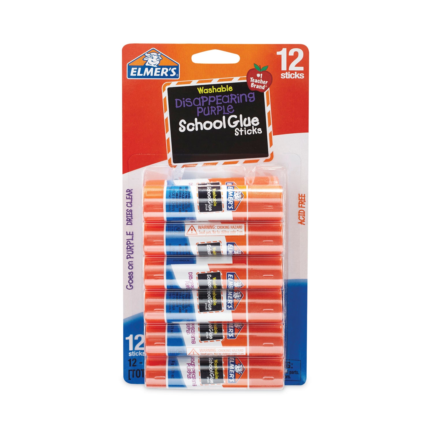 Elmer's® Disappearing Purple School Glue Stick, 0.21 oz, Dries Clear, 12/Pack
