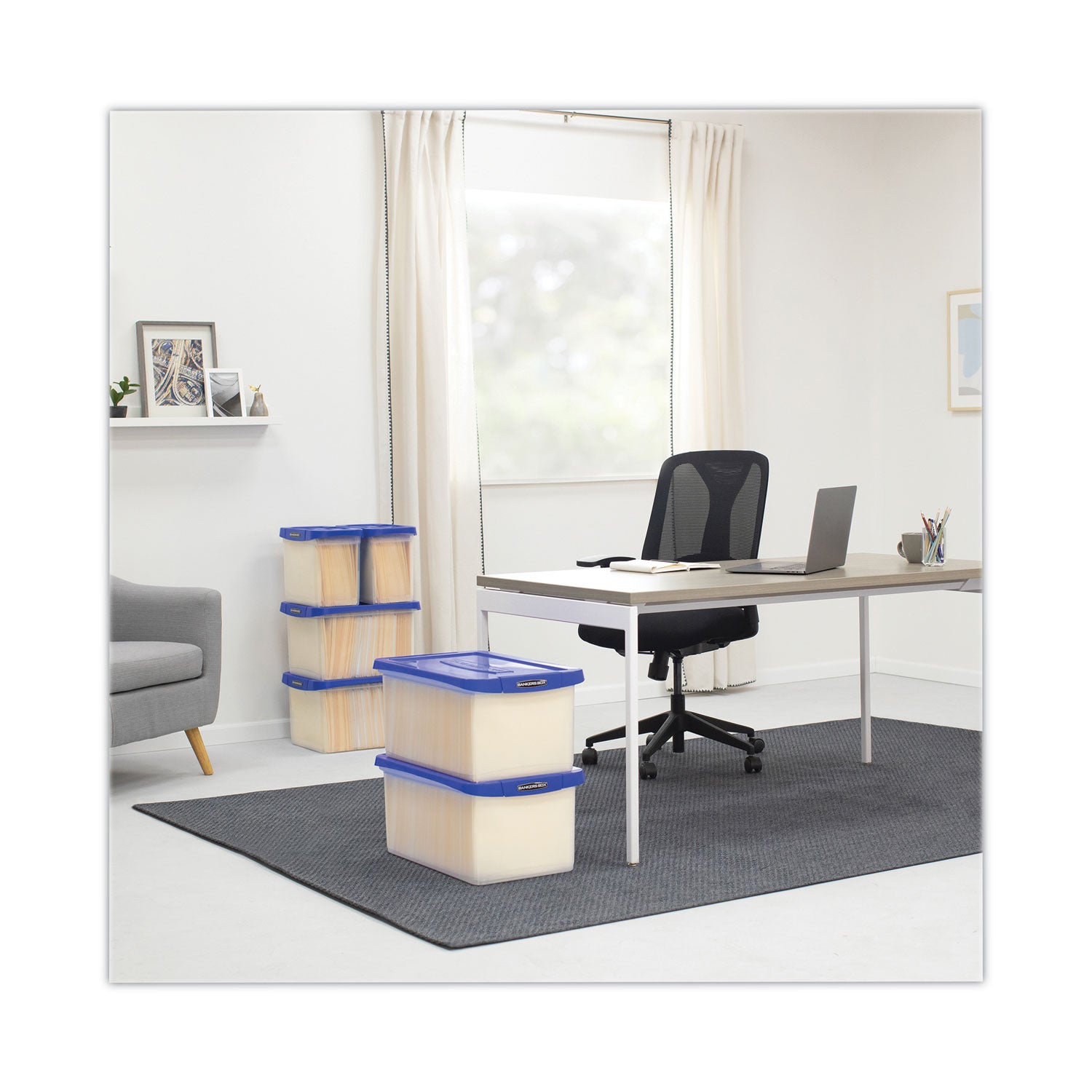 Bankers Box® Latch Lid Storage Bin, 22.38" x 14.19" x 10.63", Clear/Blue