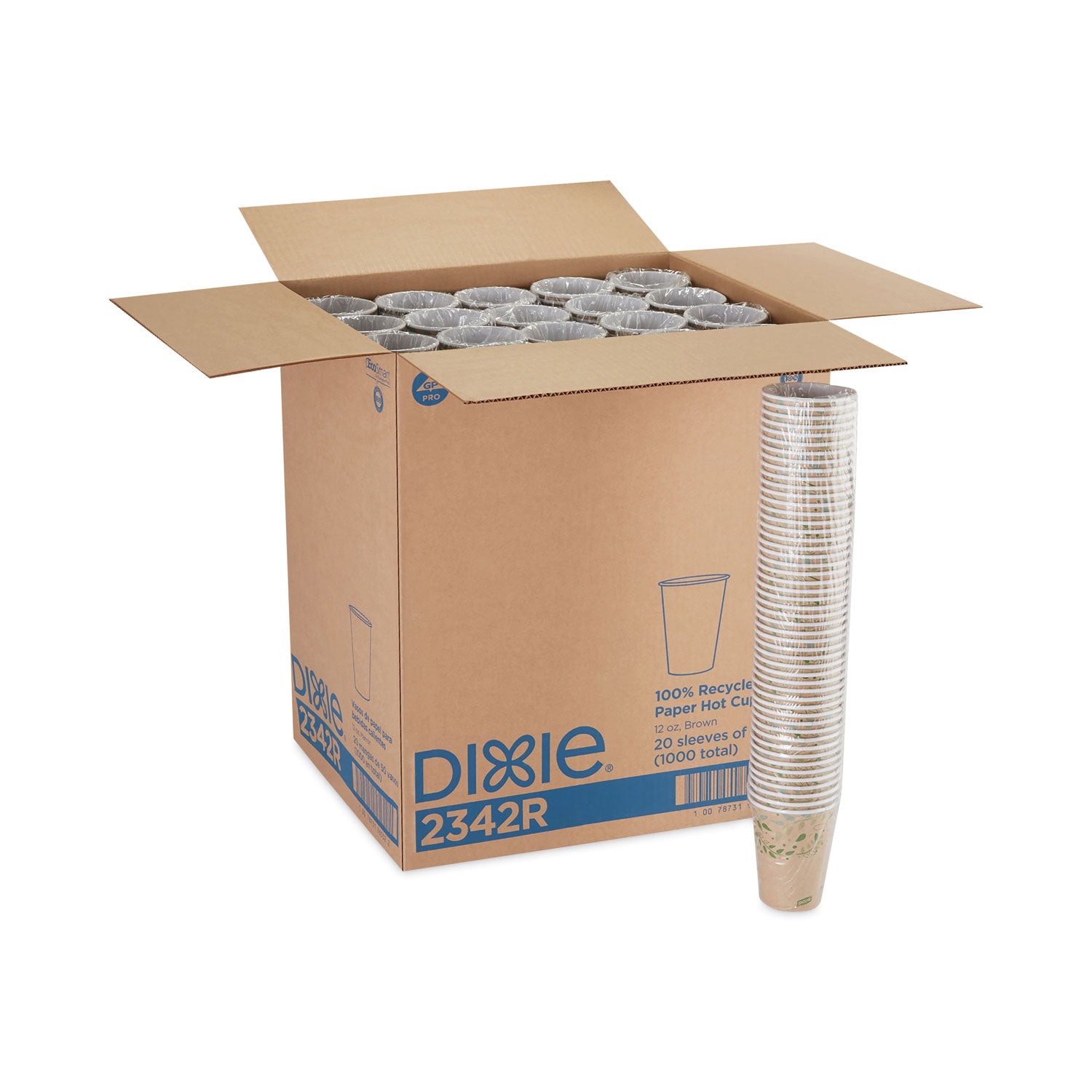 Dixie® EcoSmart Recycled Fiber Hot/Cold Cups, 12 oz, Paper, Kraft/Green, 50/Sleeve, 20 Sleeves/Carton