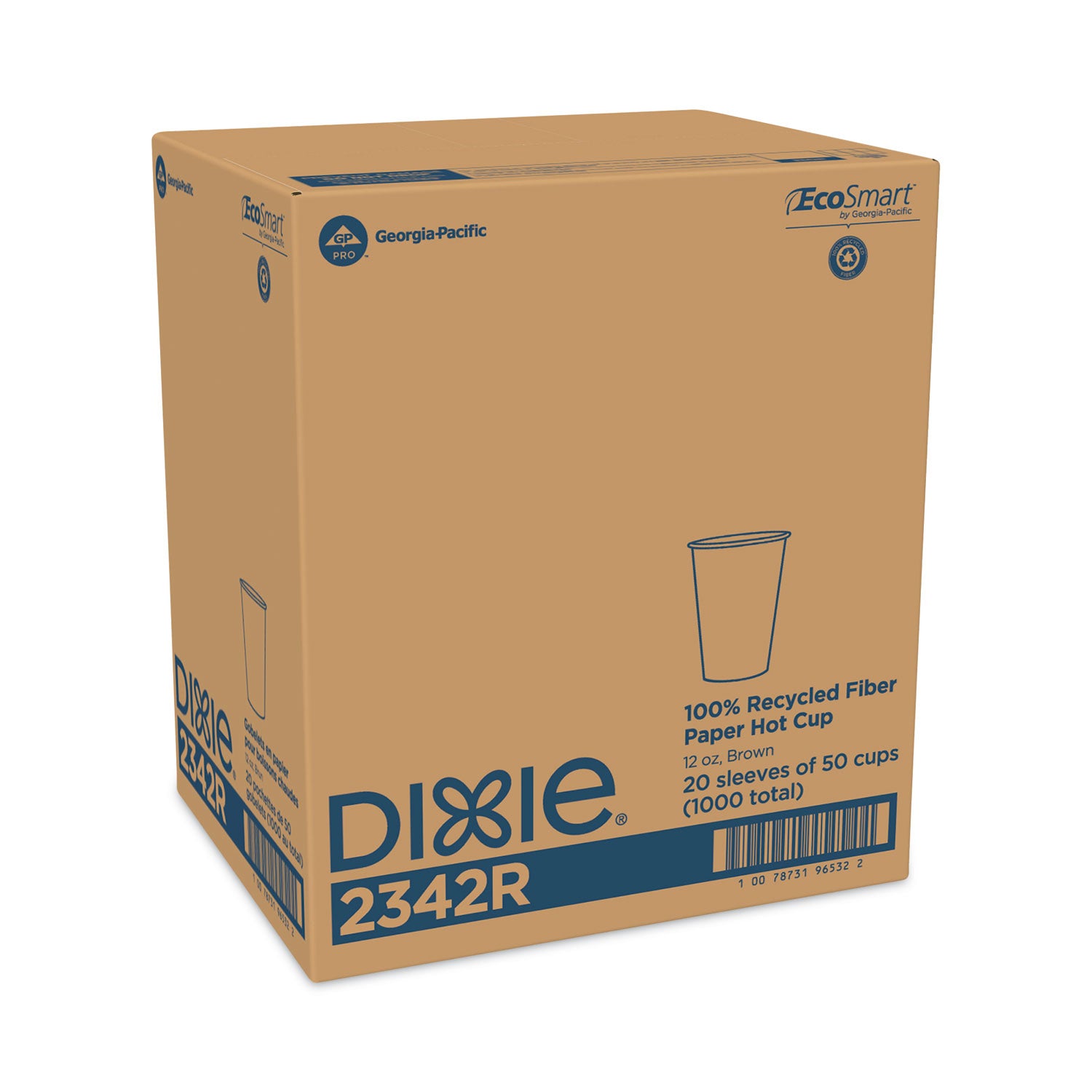 Dixie® EcoSmart Recycled Fiber Hot/Cold Cups, 12 oz, Paper, Kraft/Green, 50/Sleeve, 20 Sleeves/Carton