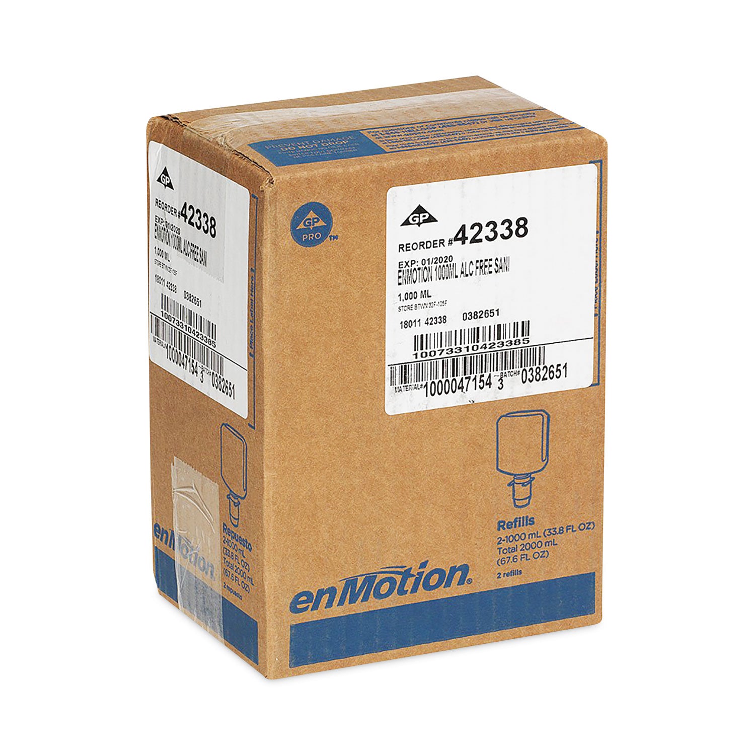 Georgia Pacific® Professional enMotion Gen2 Moisturizing Foam Hand Sanitizer Dispenser Refill, 1,000 mL Bottle, Fragrance-Free, 2/Carton